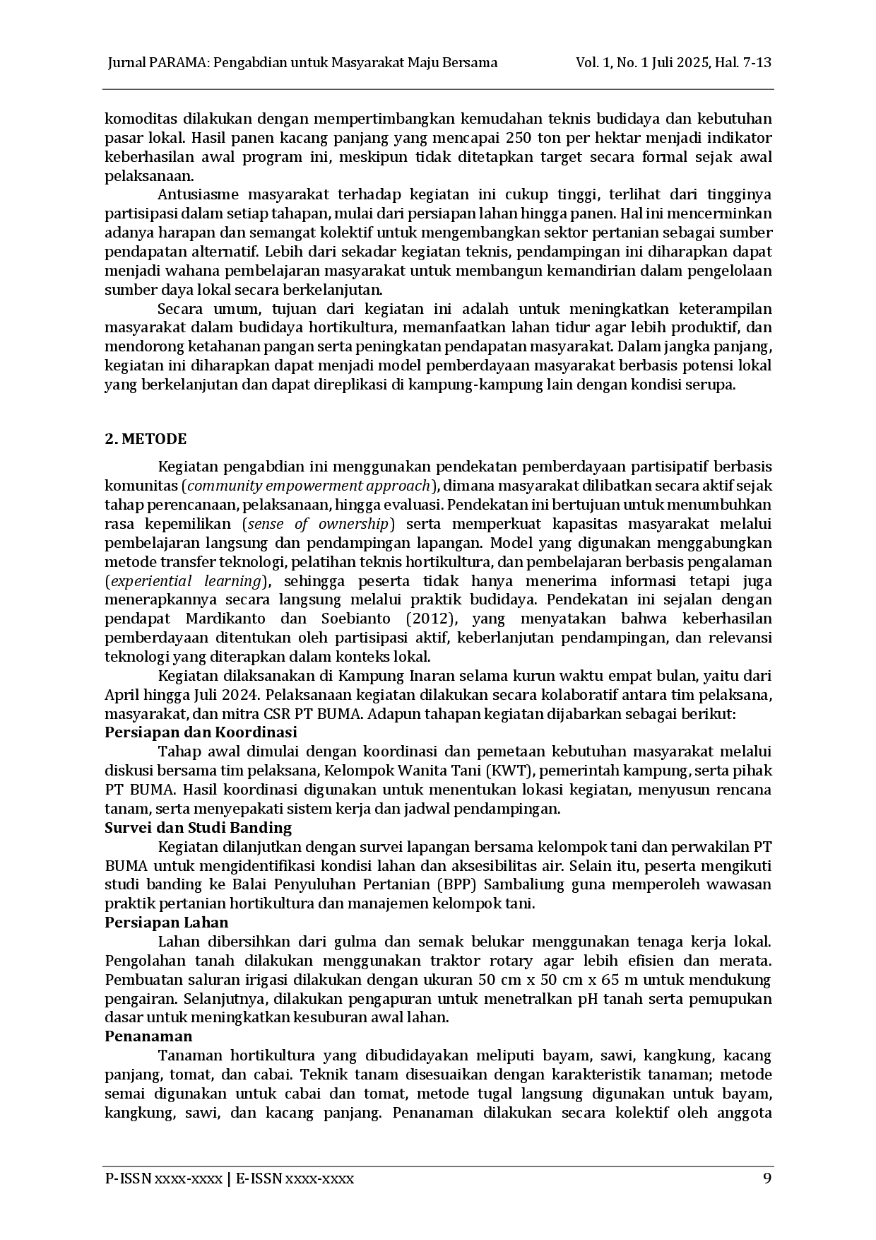 juris Pendampingan Budidaya Tanaman Hortikultura Untuk Peningkatan Ekonomi Masyarakat Kampung Inaran