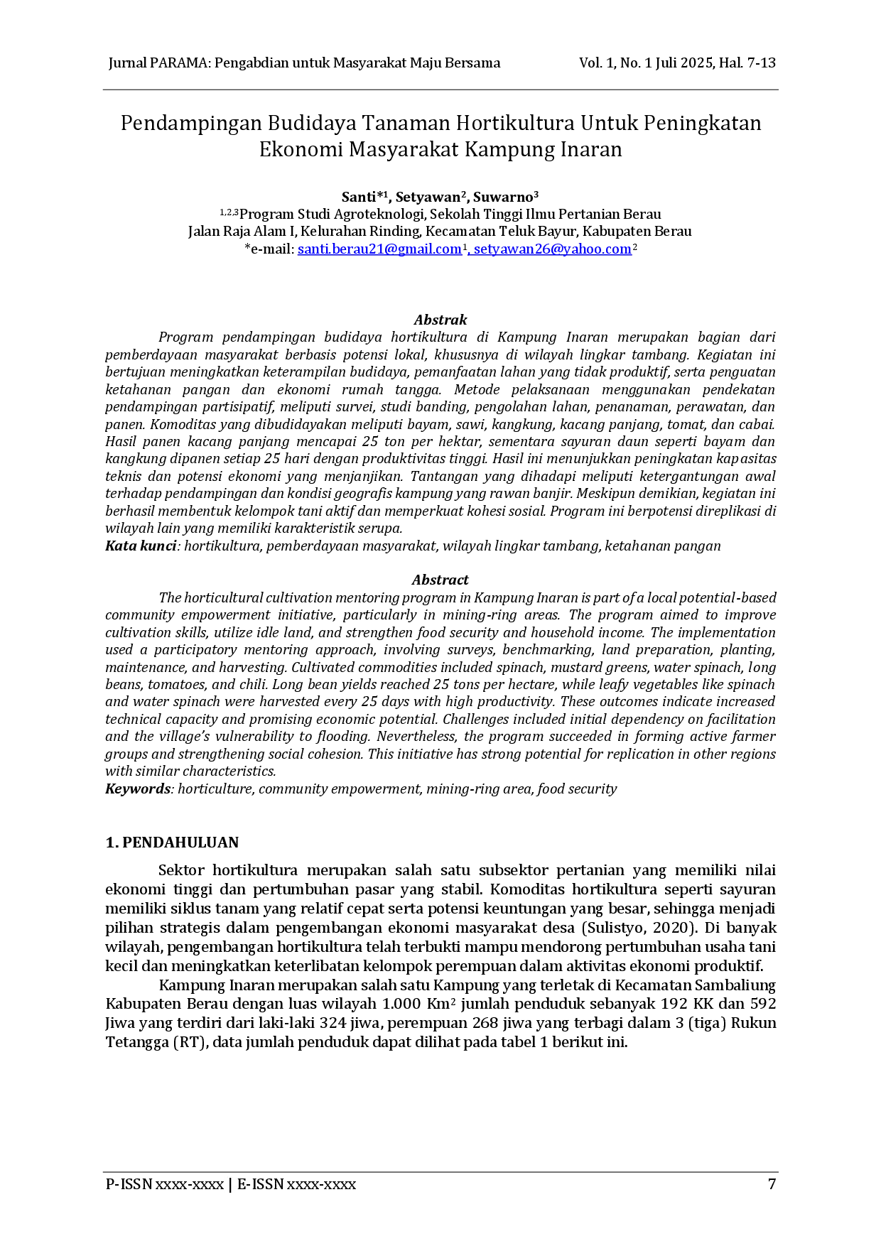 juris Pendampingan Budidaya Tanaman Hortikultura Untuk Peningkatan Ekonomi Masyarakat Kampung Inaran