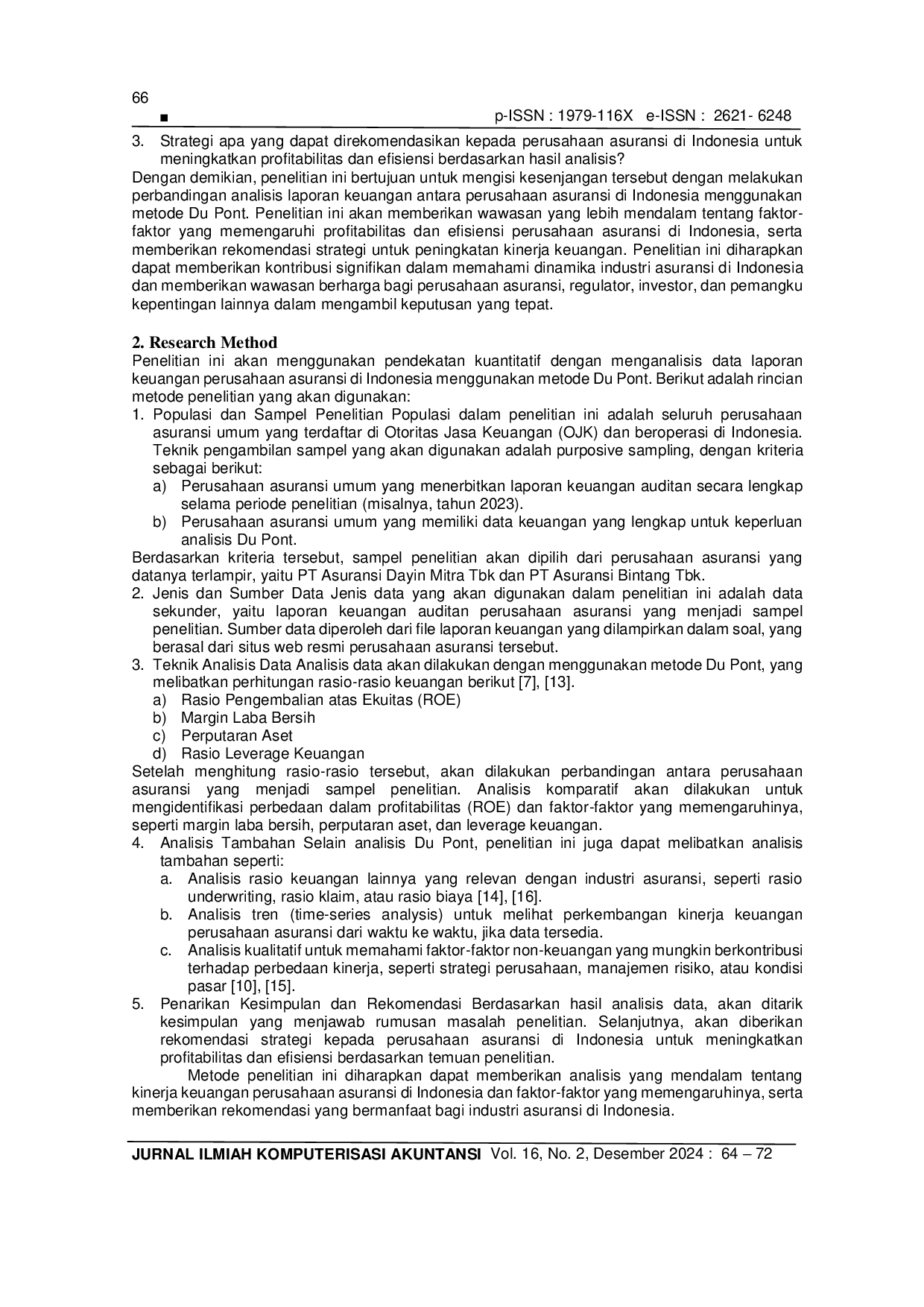 JURIS Dissecting Indonesian Insurance Profitability and Efficiency Du Pont Diagnostic Tool