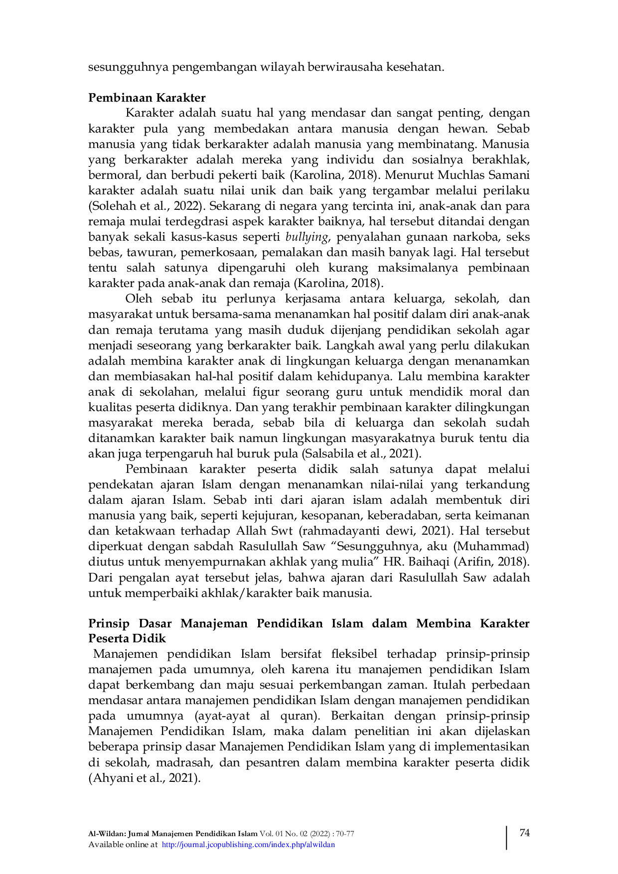 JURIS Pembinaan Karakter Peserta Didik Melalui Prinsip Dasar Manajemen Pendidikan Islam