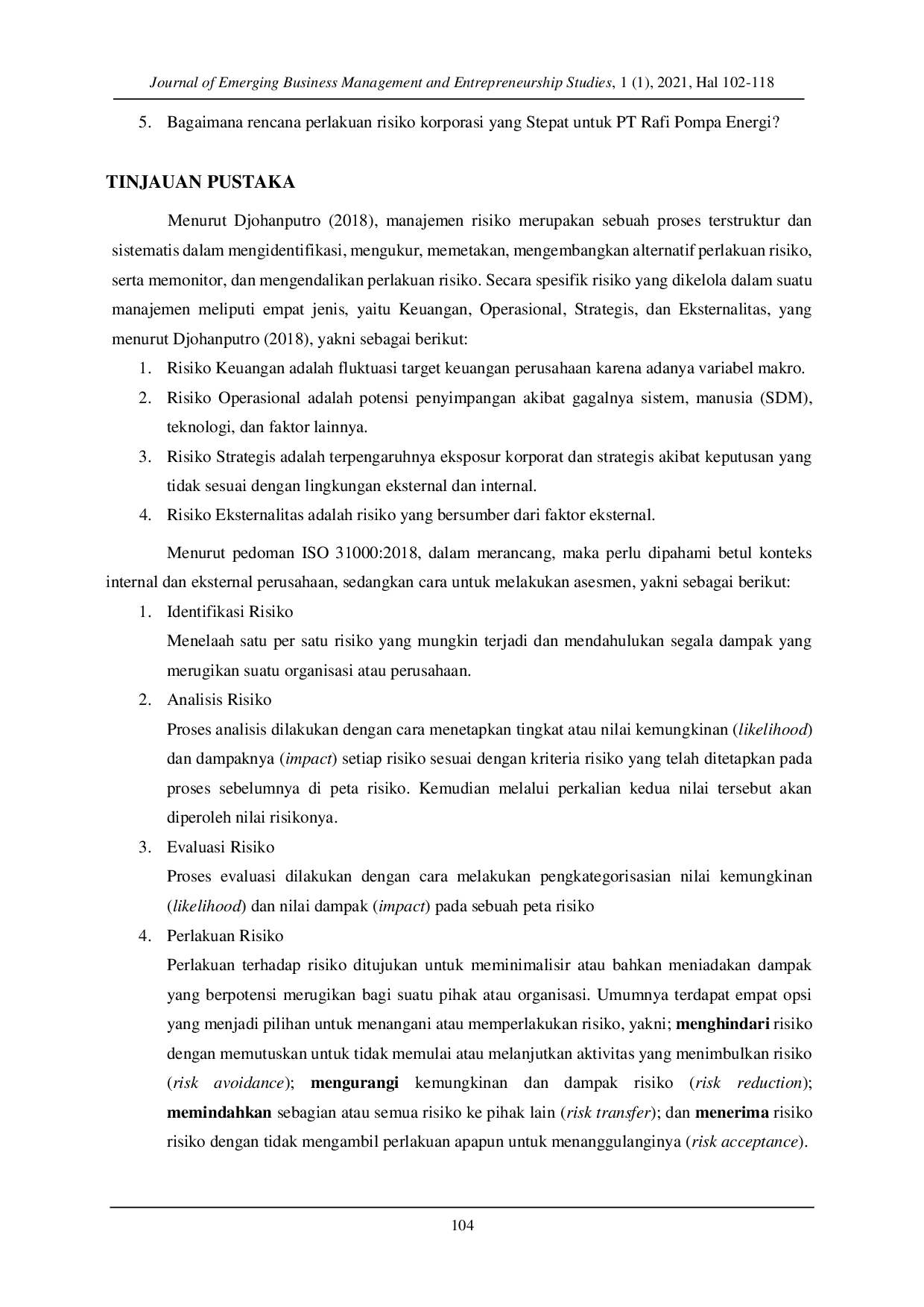 JURIS Rancangan dan Asesmen Sistem Manajemen Risiko PT Rafi Pompa Energi