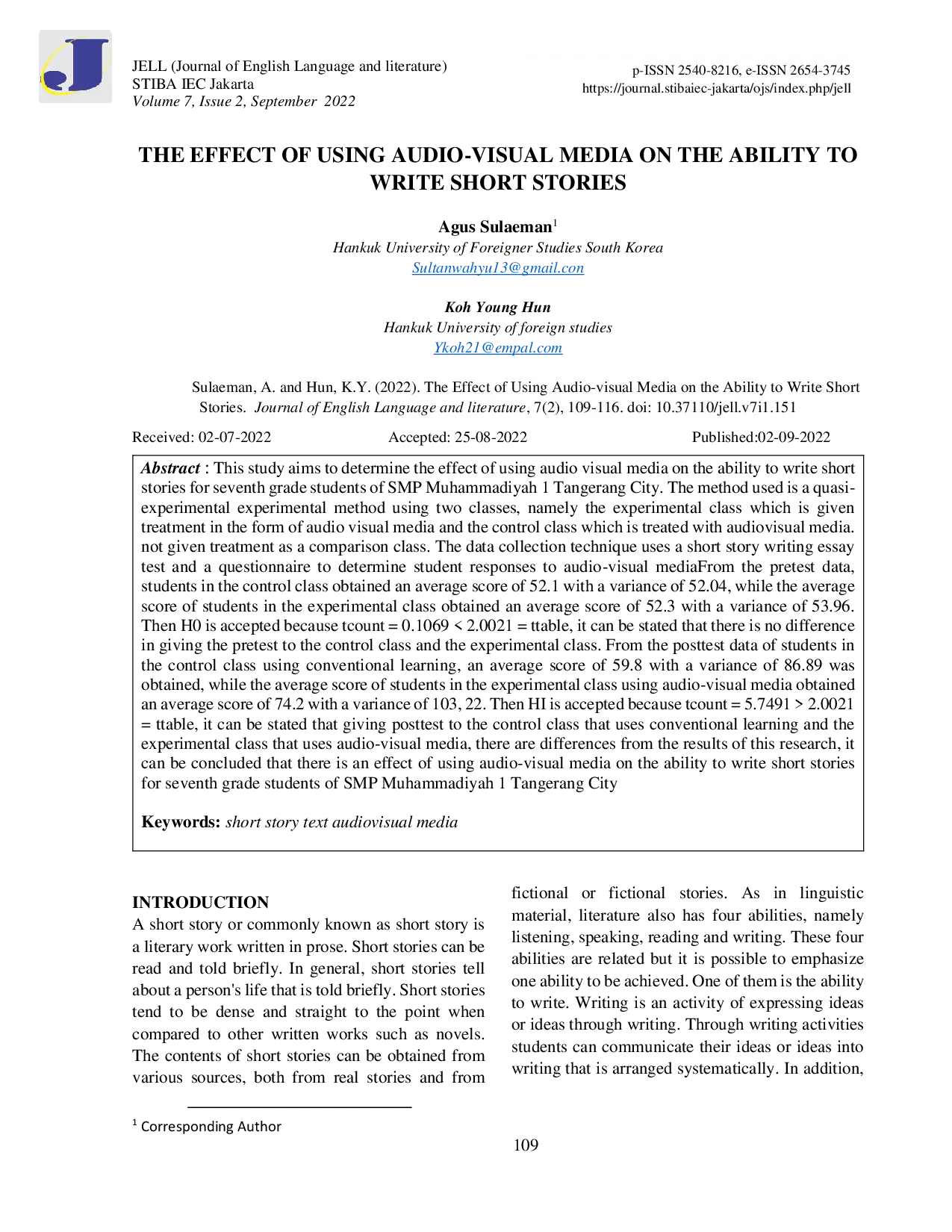 JURIS The Effect of Using Audio Visual Media on the Ability to Write Short Stories