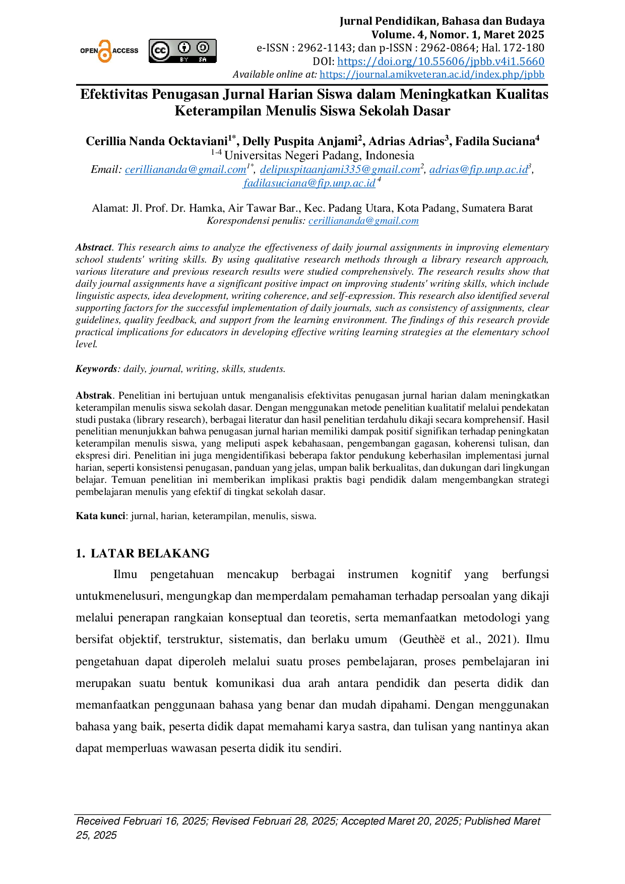 JURIS Efektivitas Penugasan Jurnal Harian Siswa dalam Meningkatkan Kualitas Keterampilan Menulis Siswa Sekolah Dasar