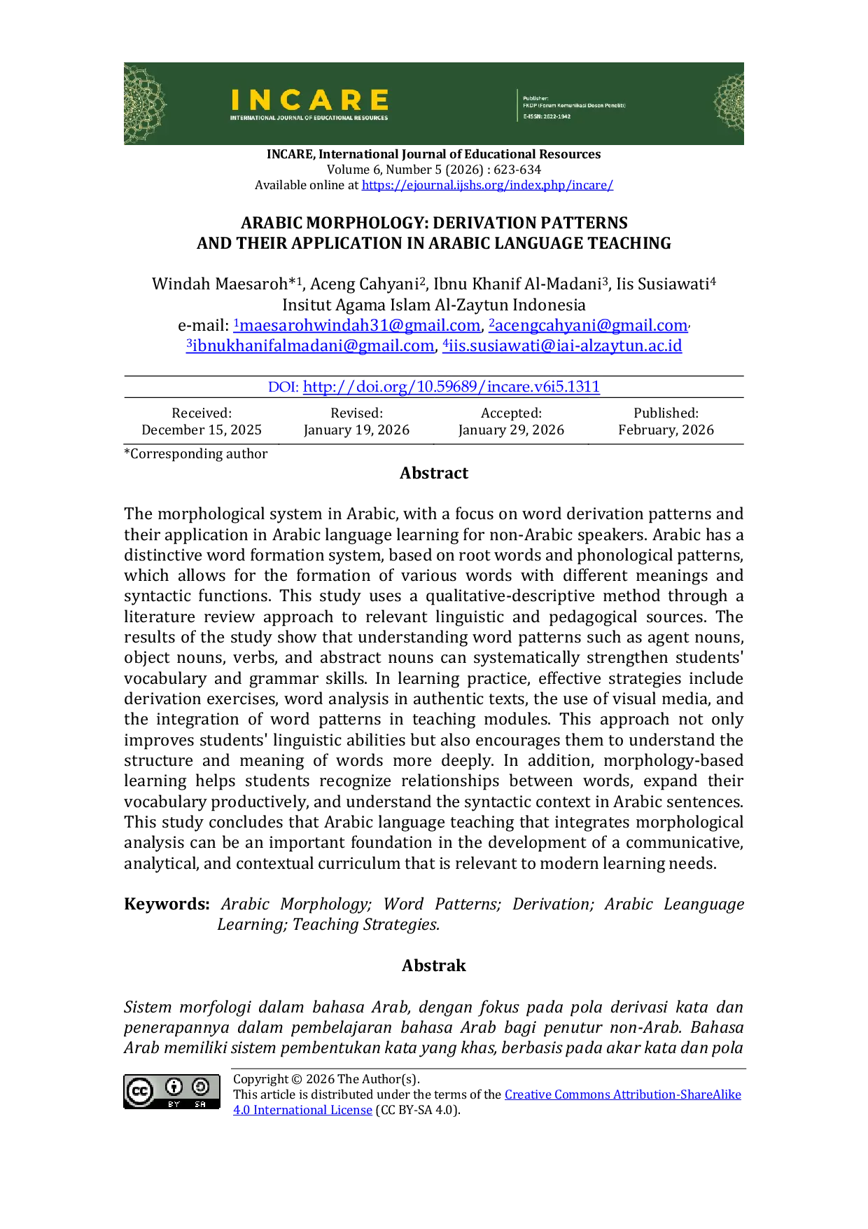 JURIS Arabic Morphology Derivational Patterns and Their Application in Arabic Language Teaching