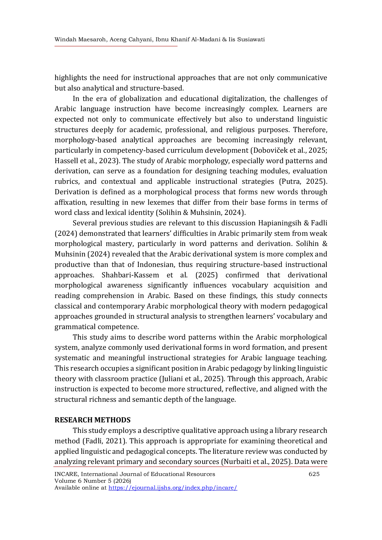 JURIS Arabic Morphology Derivational Patterns and Their Application in Arabic Language Teaching