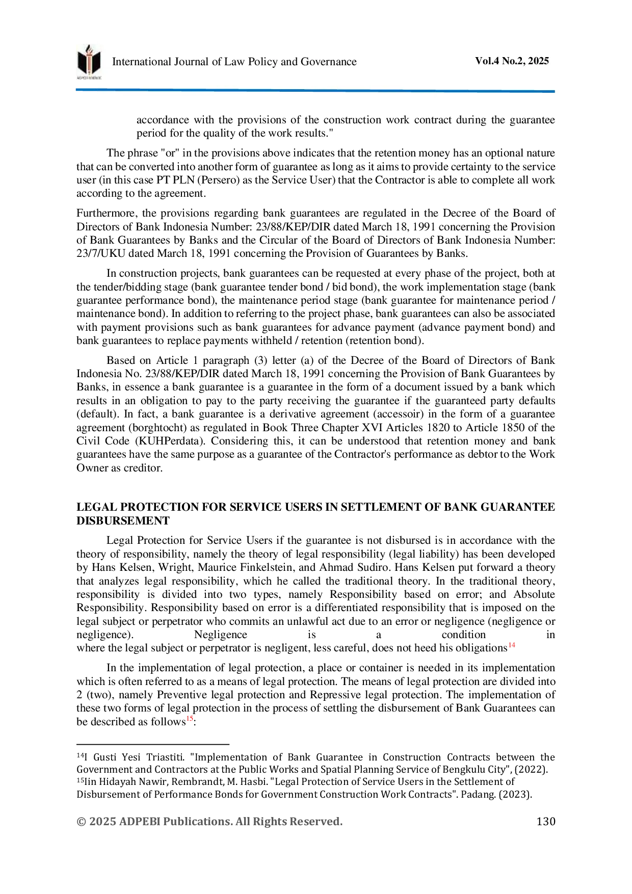 JURIS Legal Analysis of the Replacement of Retention Money with Retention Bond in Ongoing Contracts