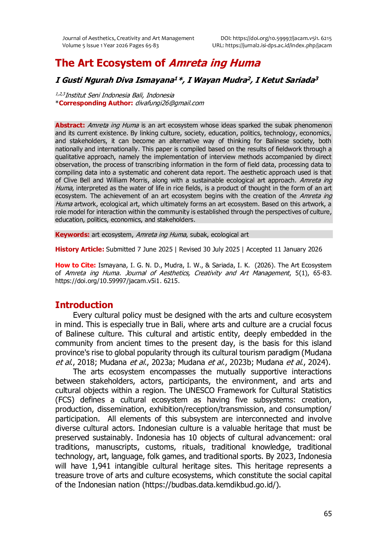 JURIS The Art Ecosystem of Amreta ing Huma