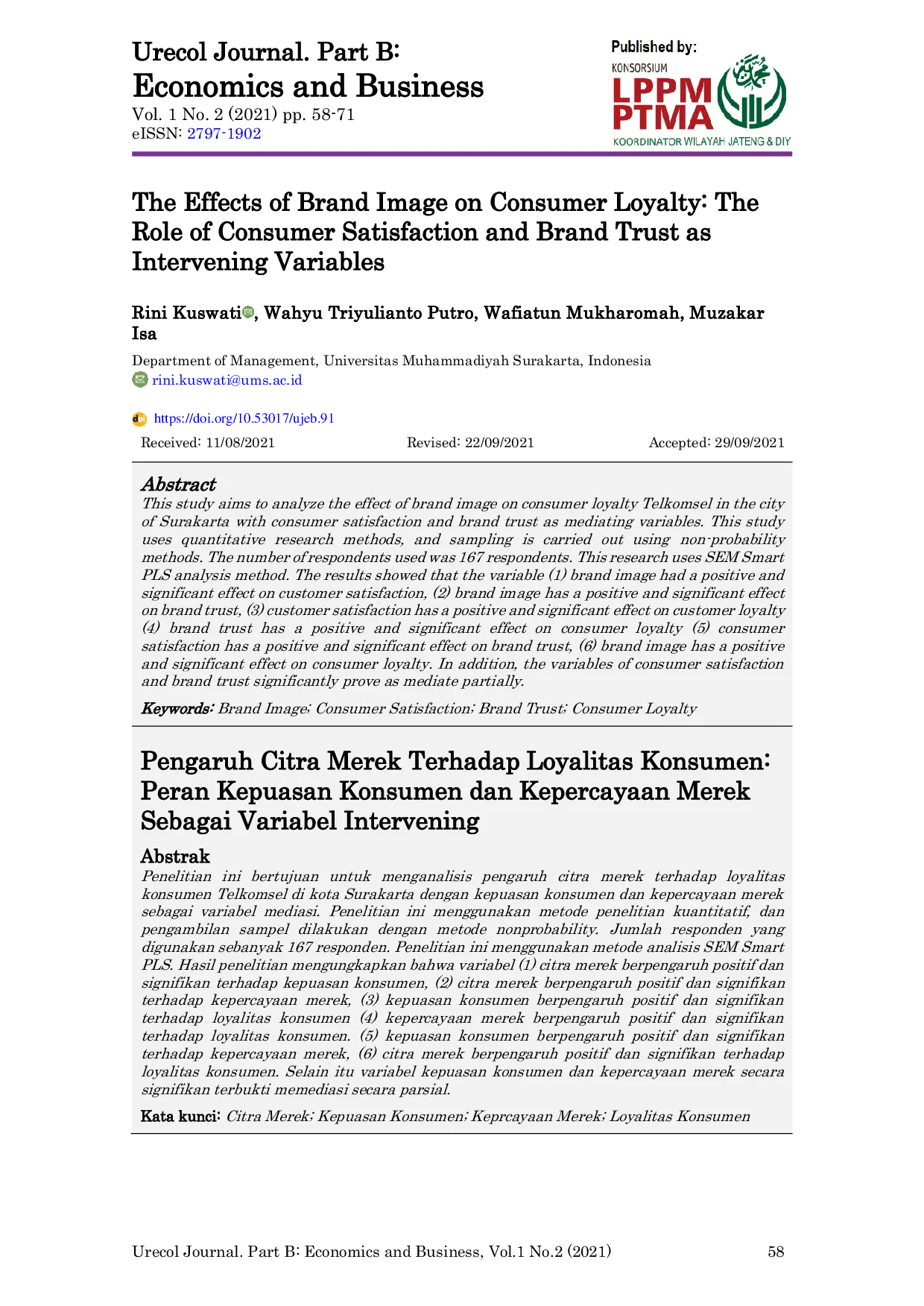 JURIS The Effects of Brand Image on Consumer Loyalty The Role of Consumer Satisfaction and Brand Trust as Intervening Variables