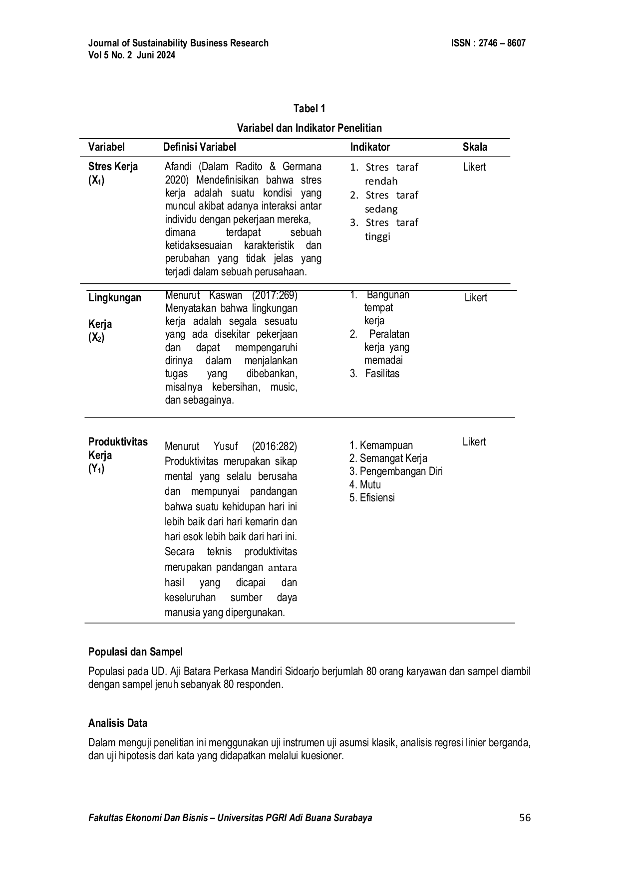 JURIS Pengaruh Stres Kerja Dan Lingkungan Kerja Terhadap Produktivitas Kerja Karyawan Ud Aji Batara Perkasa Mandiri Sidoarjo