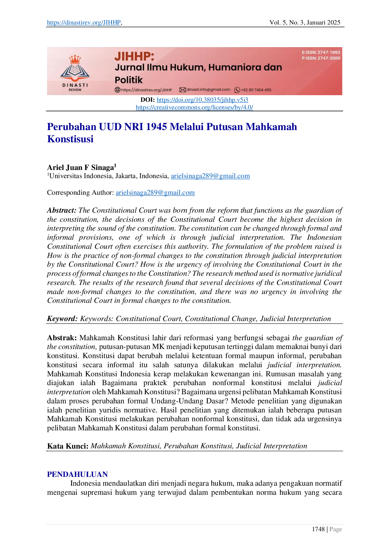 JURIS Perubahan UUD NRI 1945 Melalui Putusan Mahkamah Konstisusi