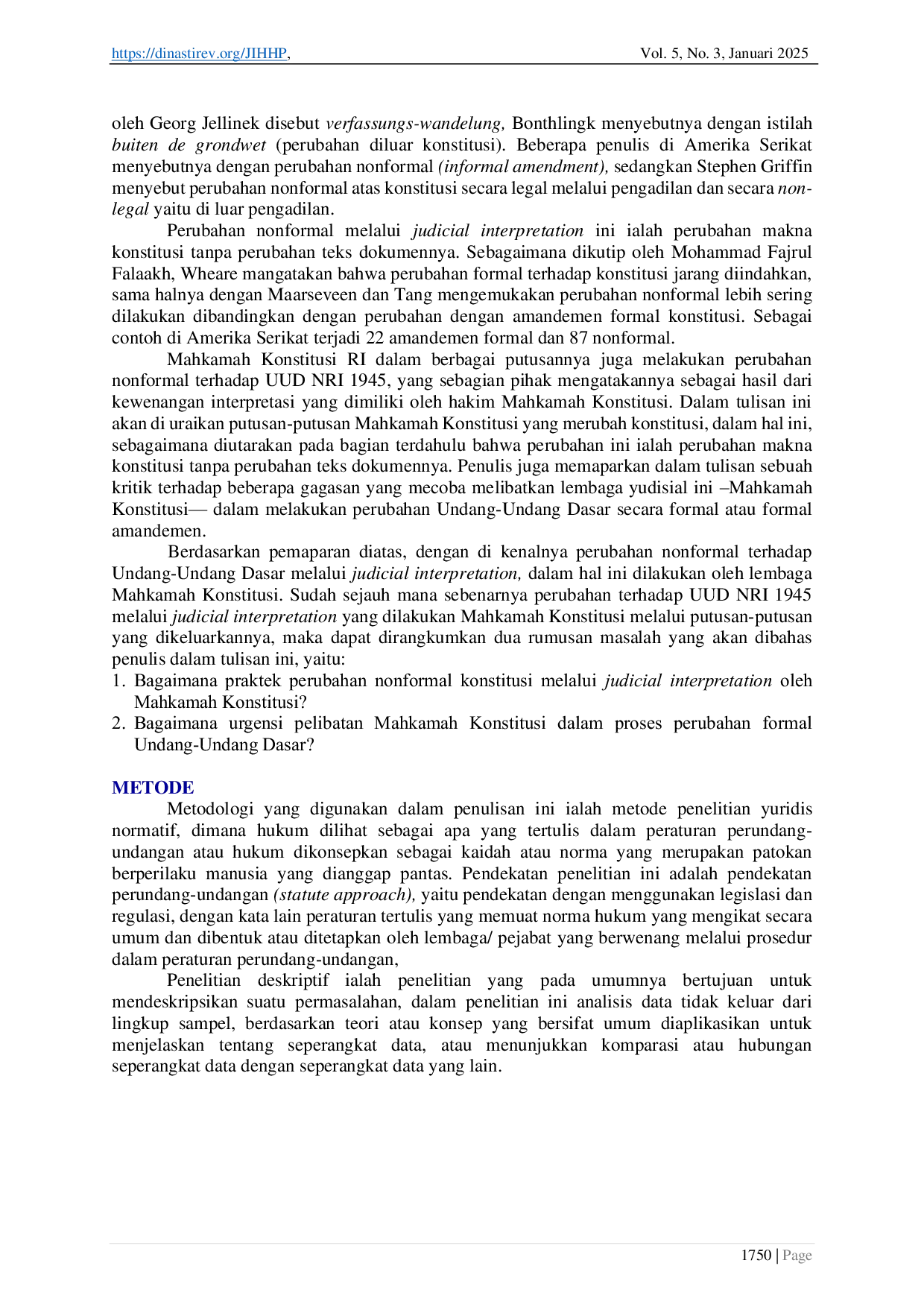JURIS Perubahan UUD NRI 1945 Melalui Putusan Mahkamah Konstisusi