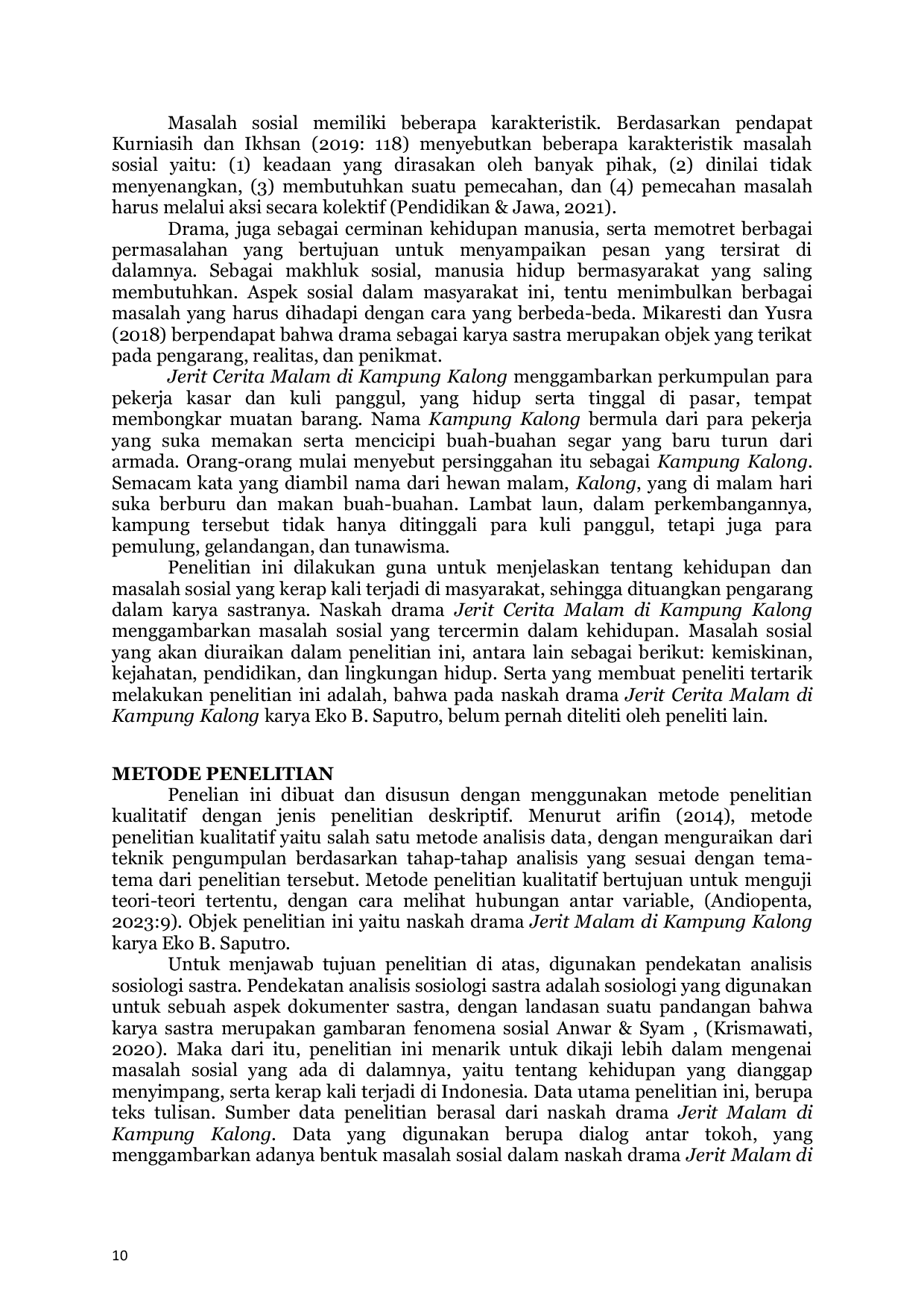 JURIS Masalah Sosial Dalam Naskah Drama Jerit Malam Di Kampung Kalong Karya Eko B Saputro Kajian Sosiologi