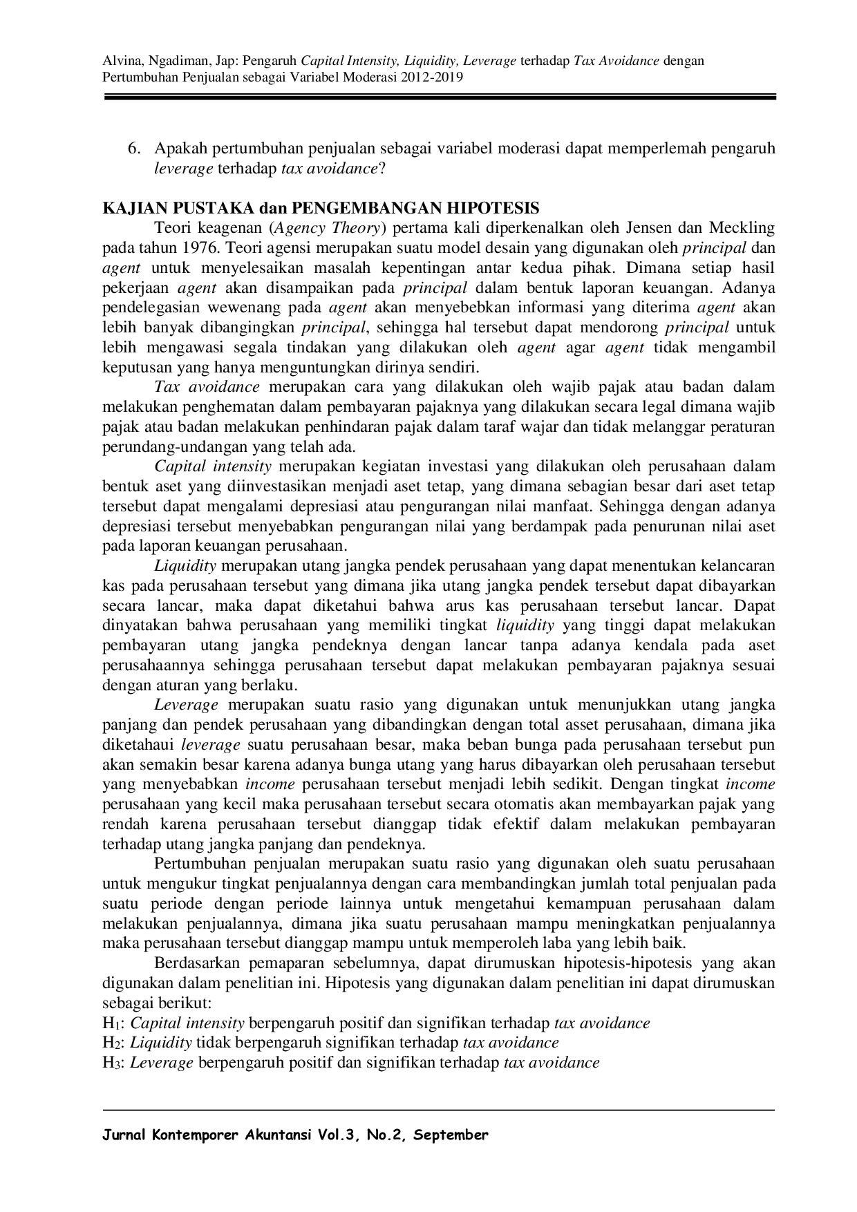 JURIS Pengaruh Capital Intensity Liquidity Leverage terhadap Tax Avoidance dengan Pertumbuhan Penjualan sebagai Variabel Moderasi 2012 2019