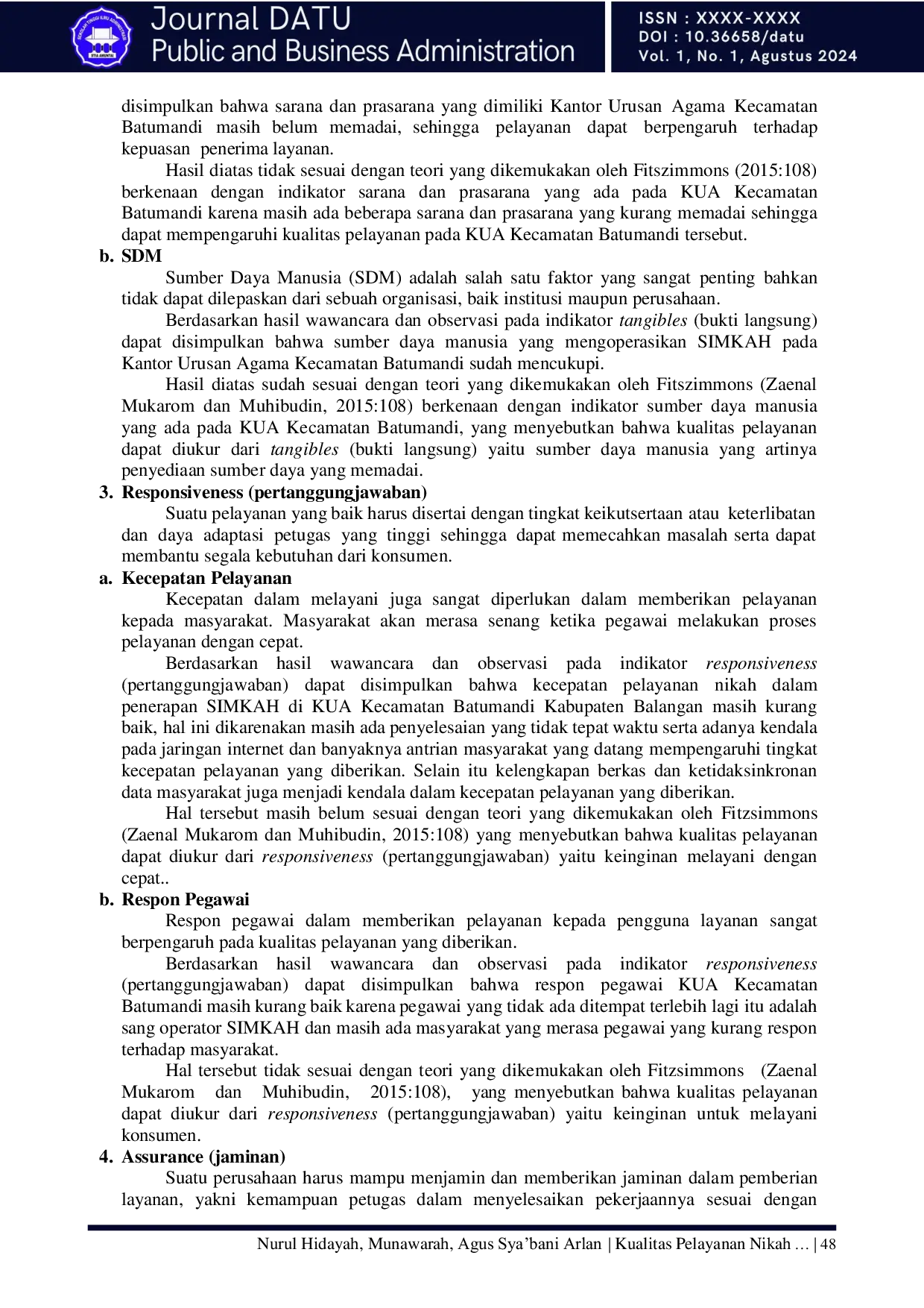 JURIS Kualitas Pelayanan Nikah Dalam Penerapan Sistem Informasi Manajemen Nikah Simkah Di Kua Kecamatan Batumandi Kabupaten Balangan