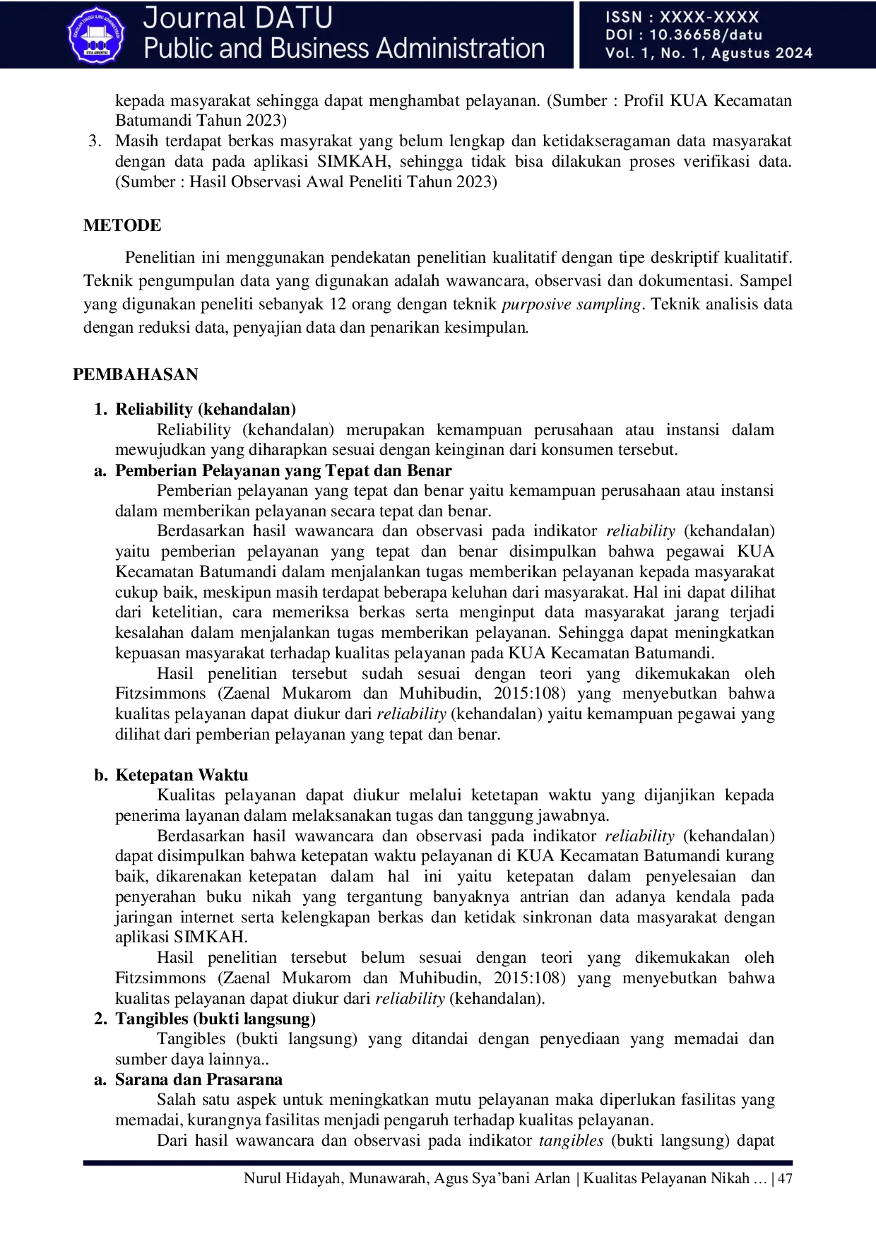 JURIS Kualitas Pelayanan Nikah Dalam Penerapan Sistem Informasi Manajemen Nikah Simkah Di Kua Kecamatan Batumandi Kabupaten Balangan