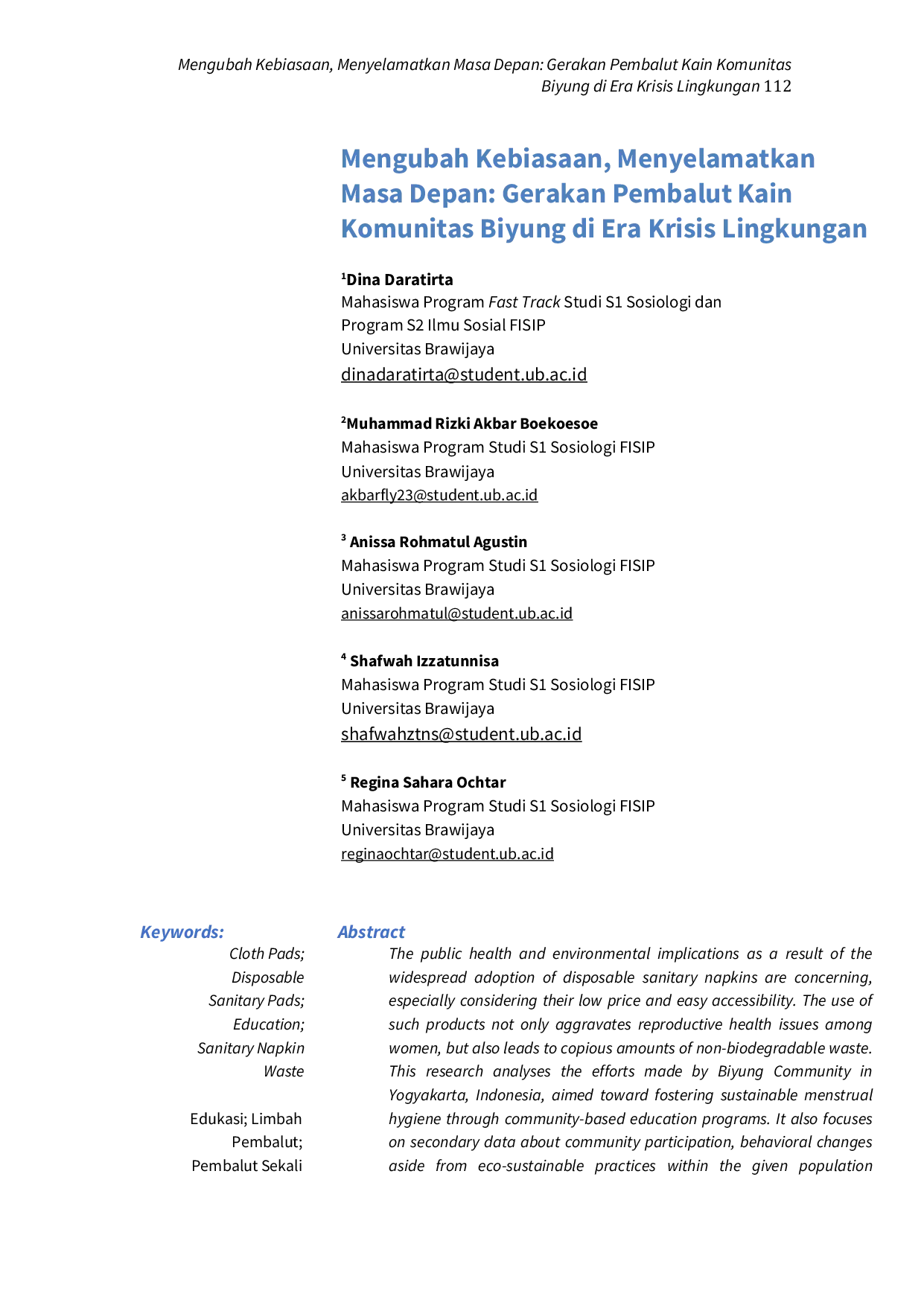 JURIS Mengubah Kebiasaan Menyelamatkan Masa Depan Gerakan Pembalut Kain Komunitas Biyung di Era Krisis Lingkungan