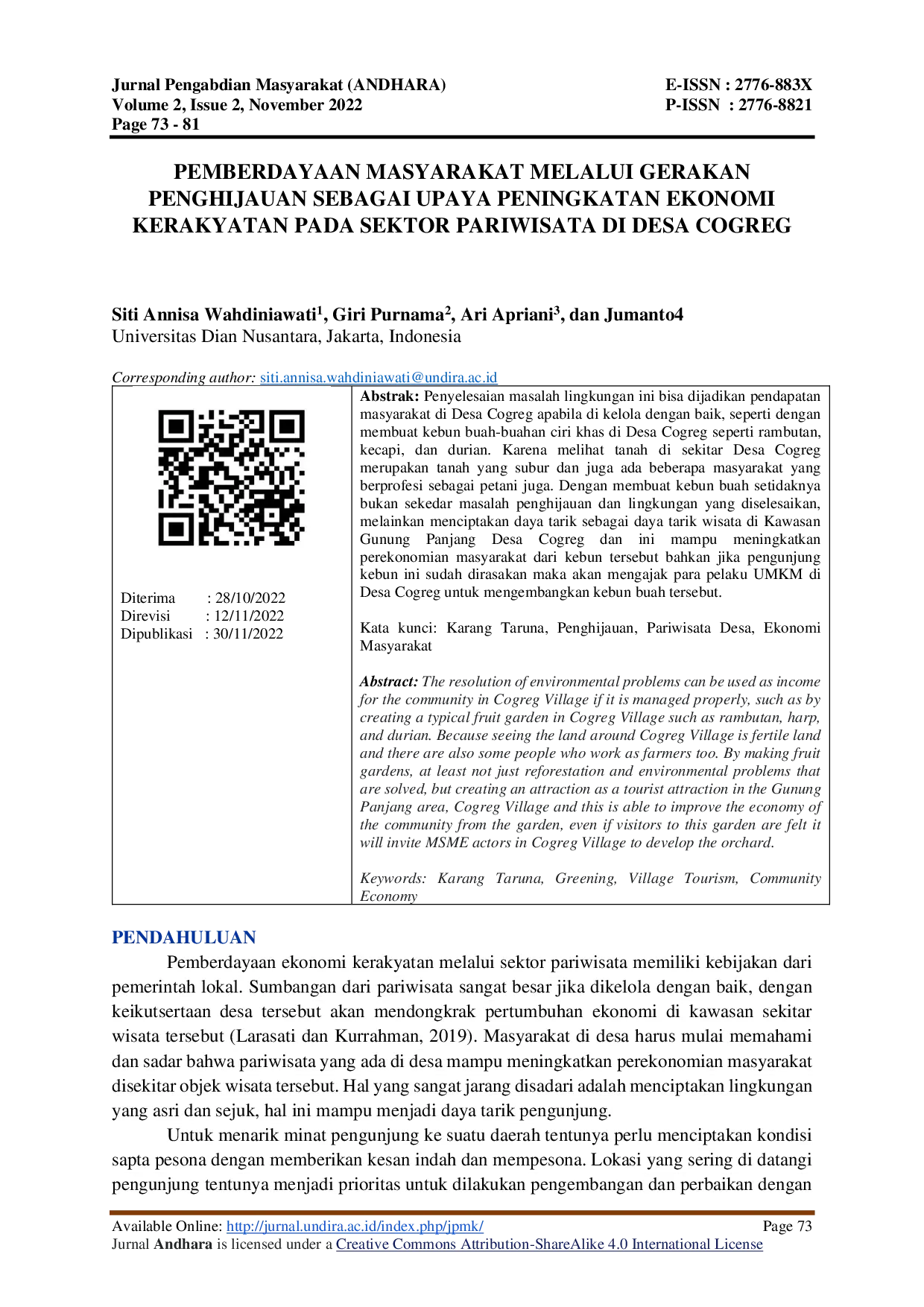 JURIS Pemberdayaan Masyarakat Melalui Gerakan Penghijauan Sebagai Upaya Peningkatan Ekonomi Kerakyatan Pada Sektor Pariwisata Di Desa Cogreg