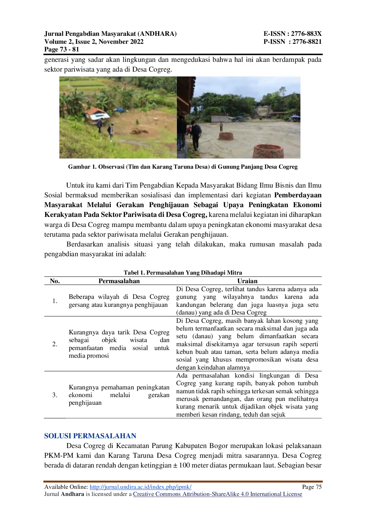 JURIS Pemberdayaan Masyarakat Melalui Gerakan Penghijauan Sebagai Upaya Peningkatan Ekonomi Kerakyatan Pada Sektor Pariwisata Di Desa Cogreg