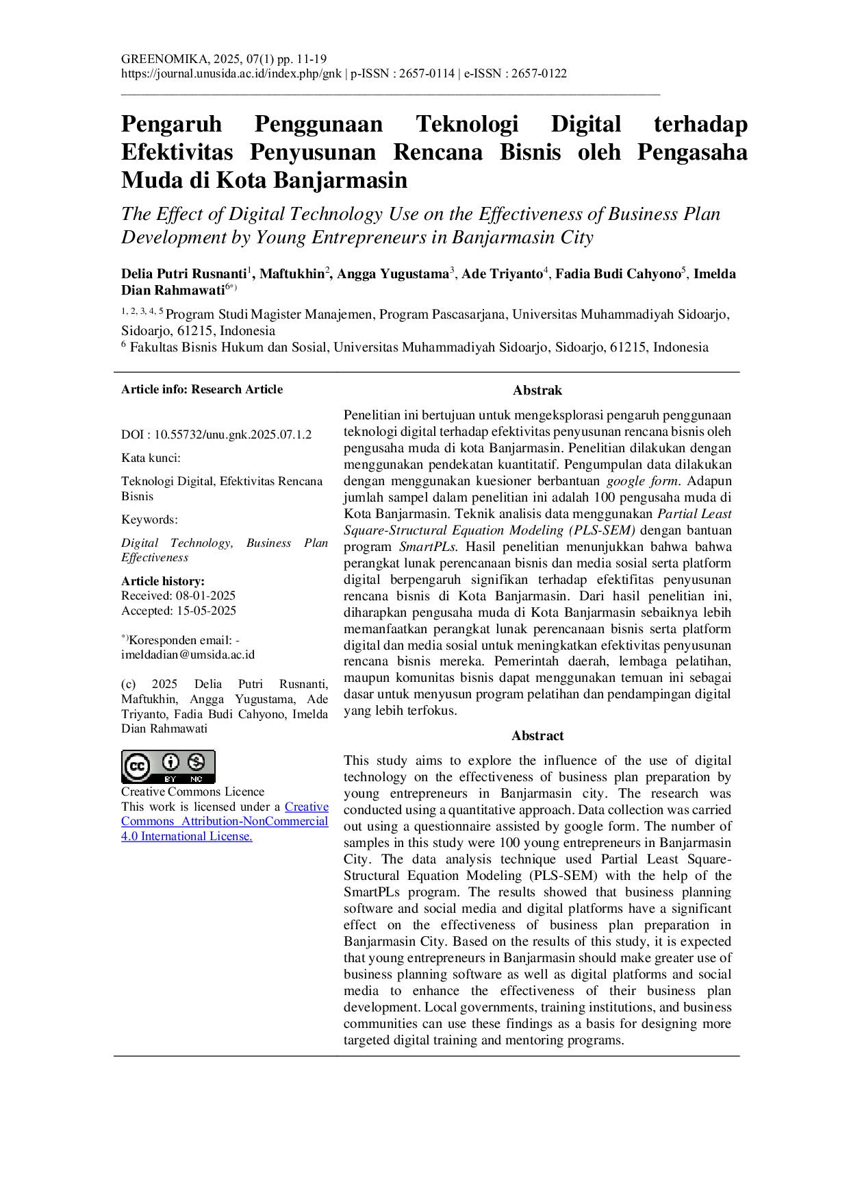 JURIS The Effect of Digital Technology Use on the Effectiveness of Business Plan Development by Young Entrepreneurs in Banjarmasin City