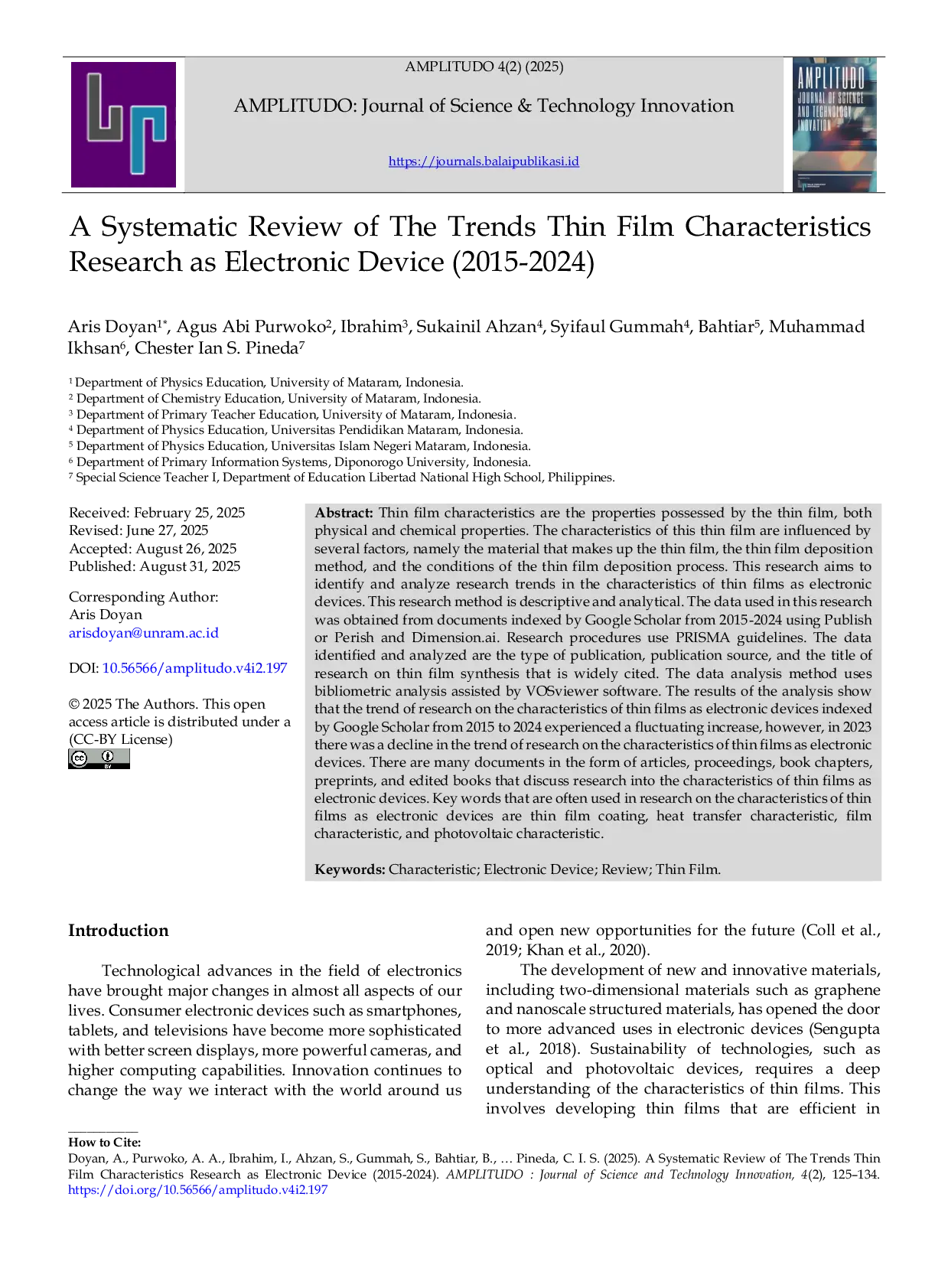 JURIS A Systematic Review of The Trends Thin Film Characteristics Research as Electronic Device 2015 2024