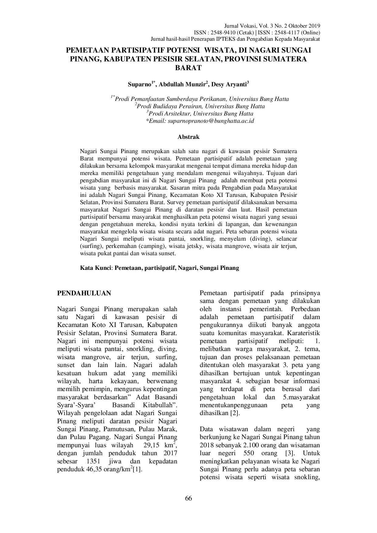 JURIS Pemetaan Partisipatif Potensi Wisata Di Nagari Sungai Pinang Kabupaten Pesisir Selatan Provinsi Sumatera Barat