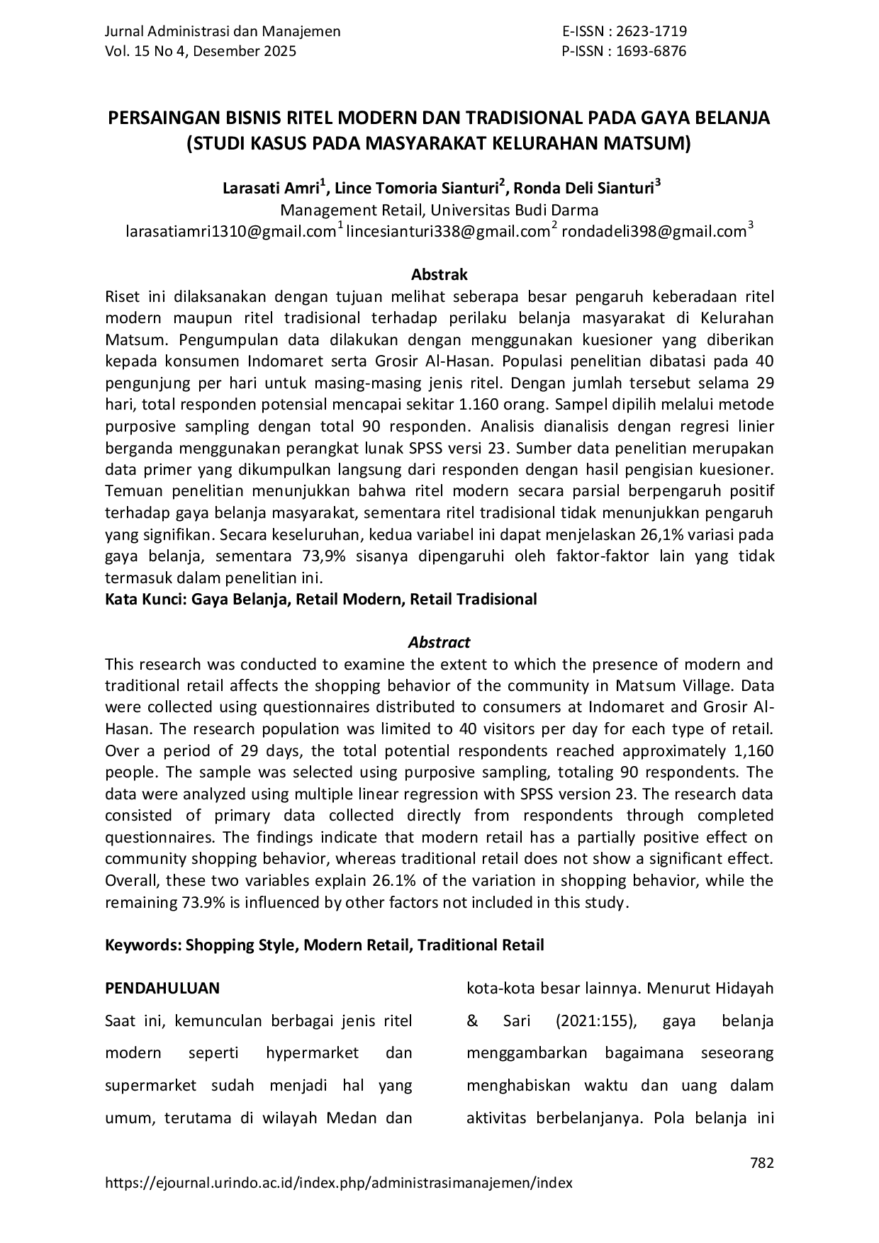 JURIS Persaingan Bisnis Ritel Modern Dan Tradisional Pada Gaya Belanja Studi Kasus Pada Masyarakat Kelurahan Matsum