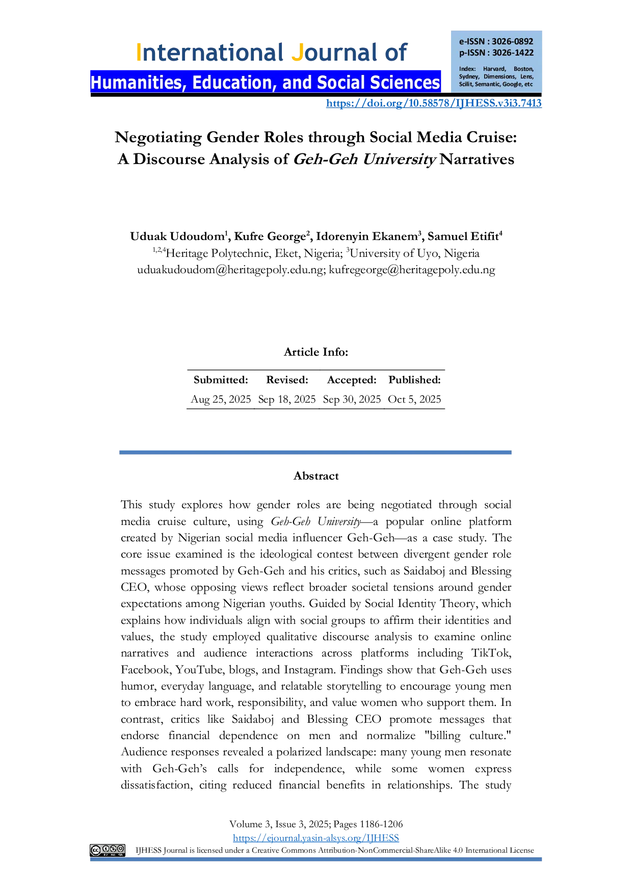 JURIS Negotiating Gender Roles through Social Media Cruise A Discourse Analysis of Geh Geh University Narratives