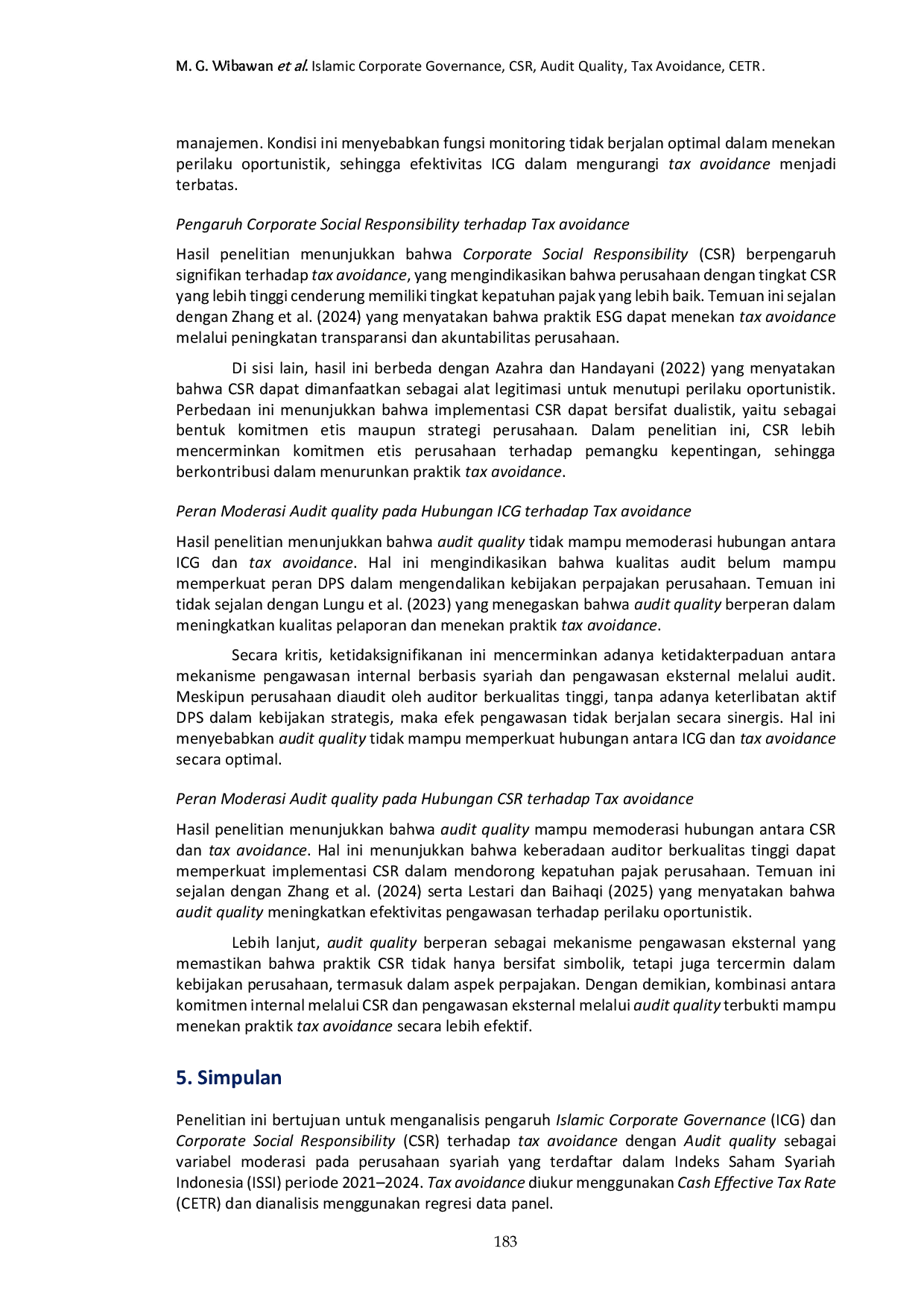 JURIS Pengaruh islamic corporate governance dan CSR terhadap tax avoidance dengan audit quality sebagai variabel moderasi