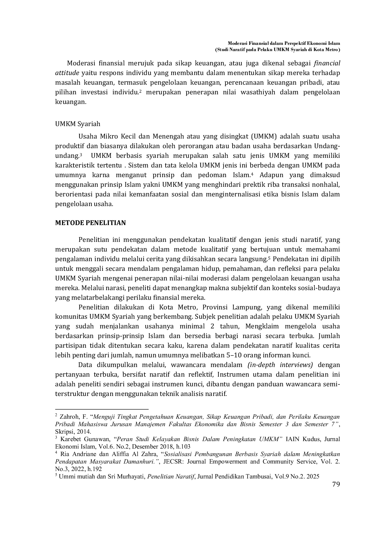 JURIS Moderasi Finansial Moderasi Financial dalam Prekspektif Ekonomi Islam Studi Naratif pada Pelaku UMKM Syariah di Kota Metro