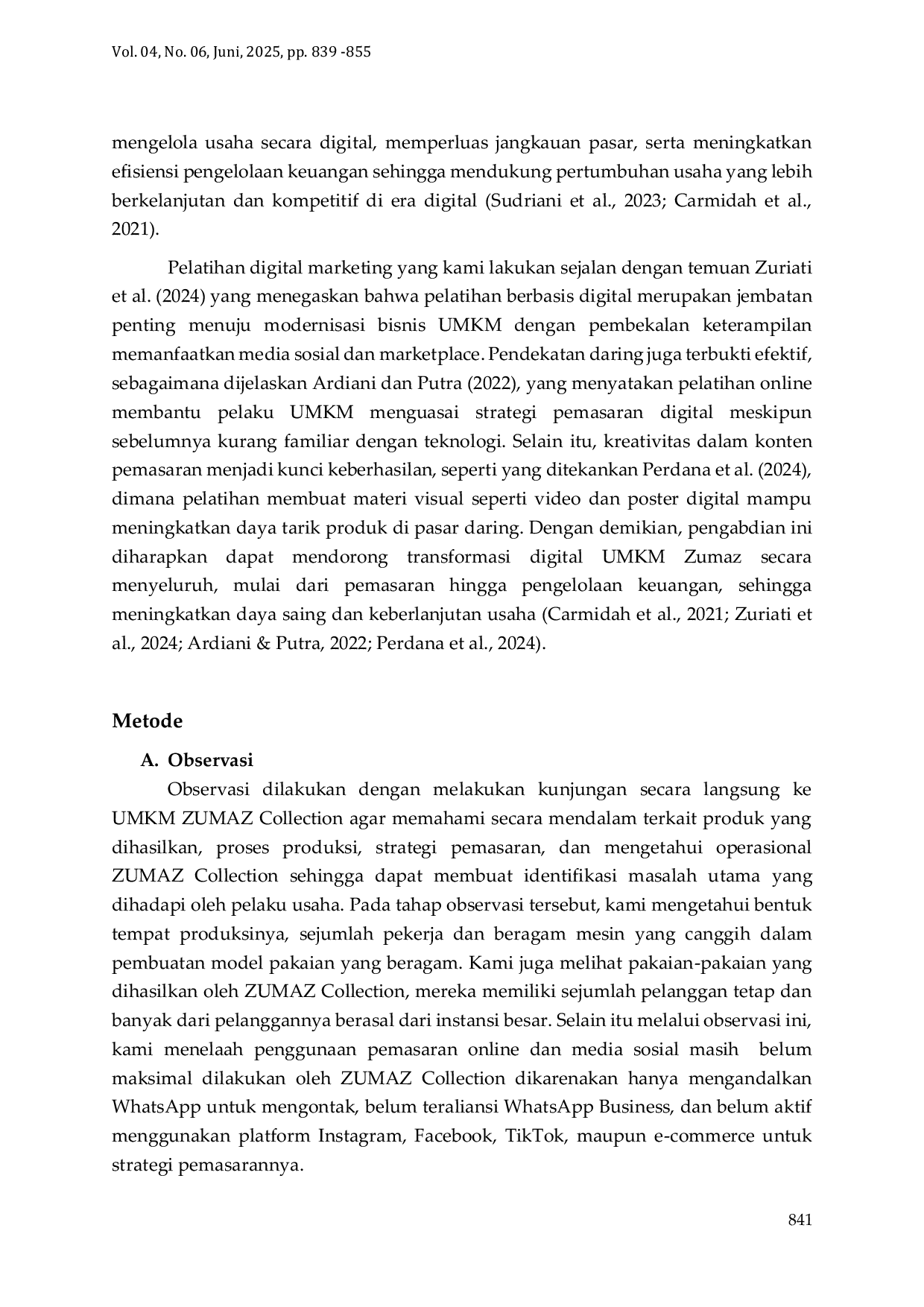 JURIS Pendampingan UMKM Zumaz Collection Dalam Meningkatkan Branding dan Pemasaran Digital Melalui Implementasi Strategi Kreatif