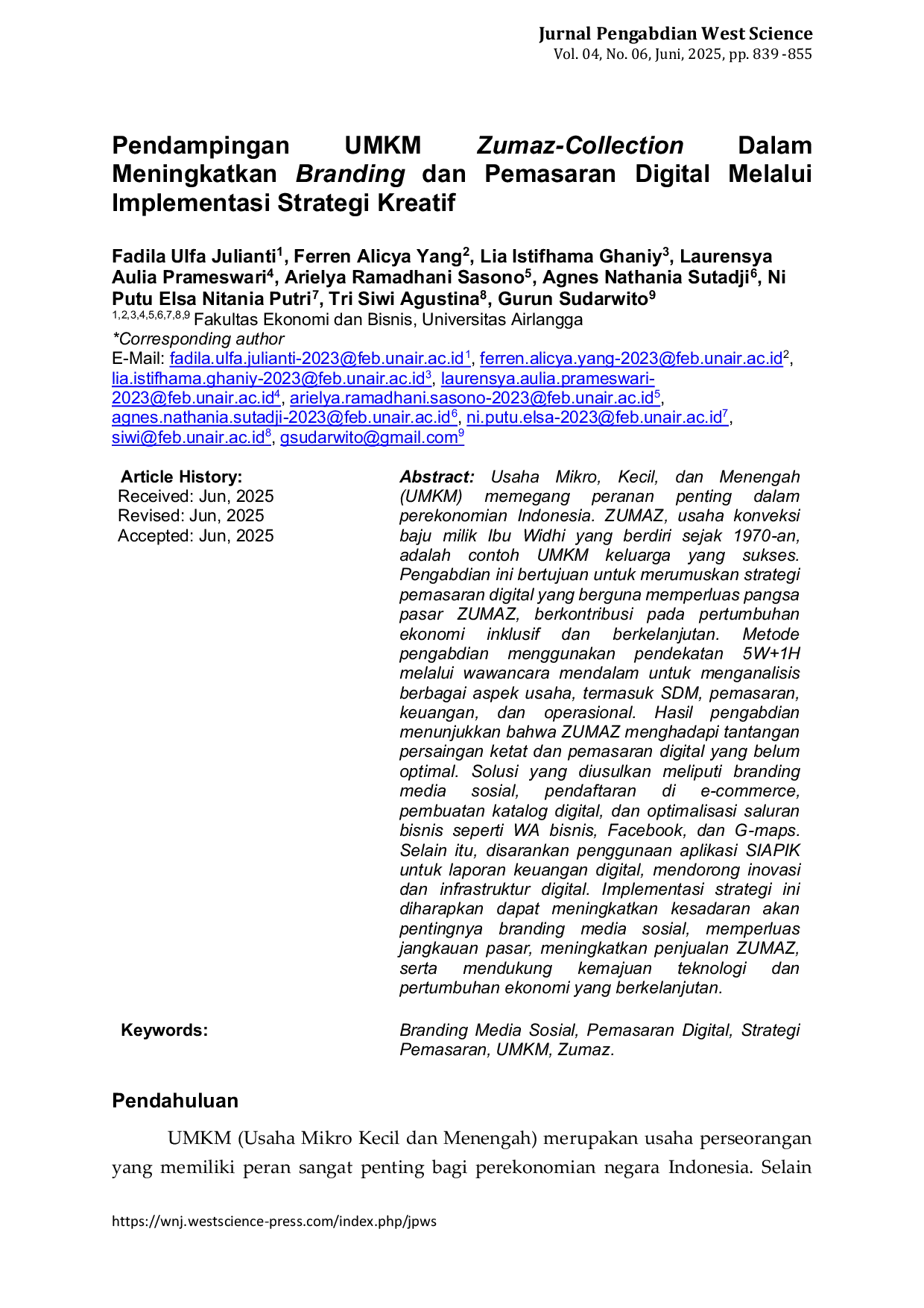JURIS Pendampingan UMKM Zumaz Collection Dalam Meningkatkan Branding dan Pemasaran Digital Melalui Implementasi Strategi Kreatif