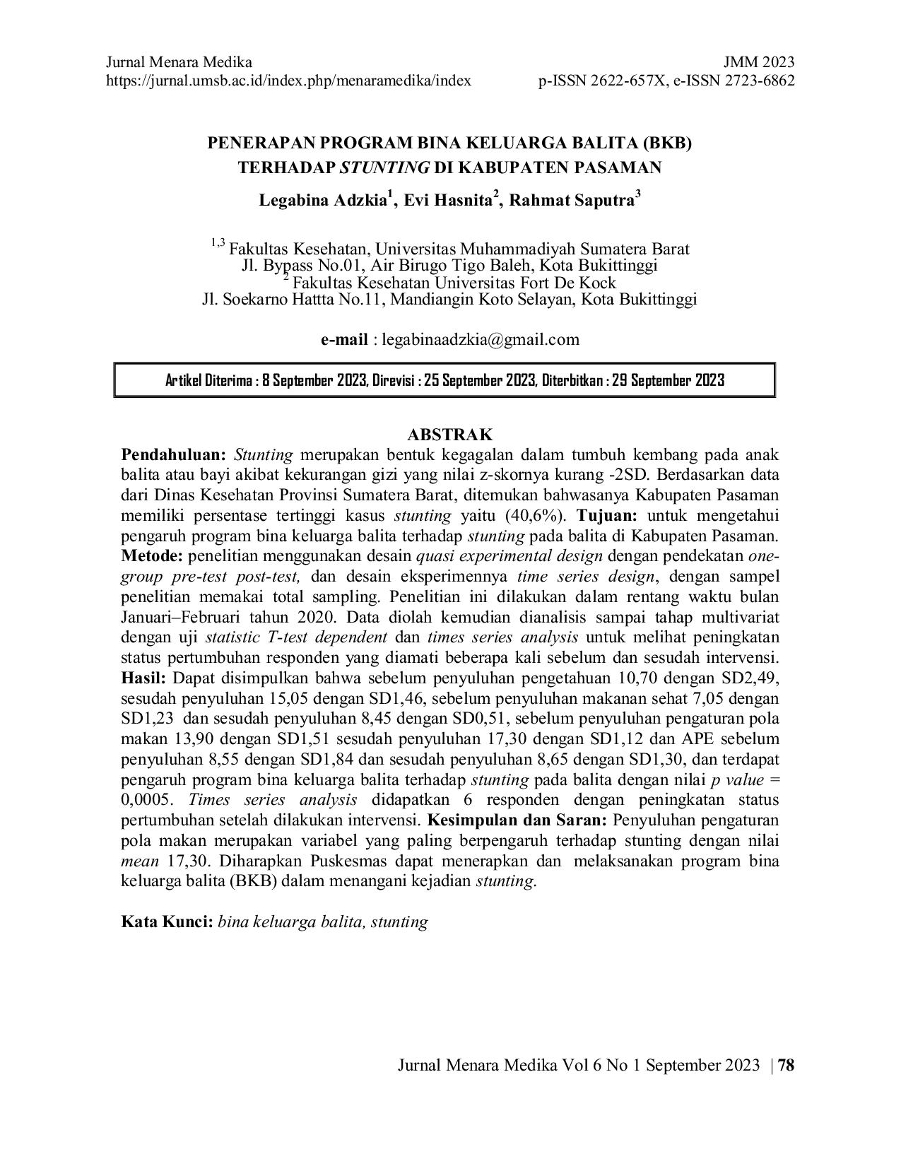 JURIS Penerapan Program Bina Keluarga Balita BKB Terhadap Stunting di Kabupaten Pasaman