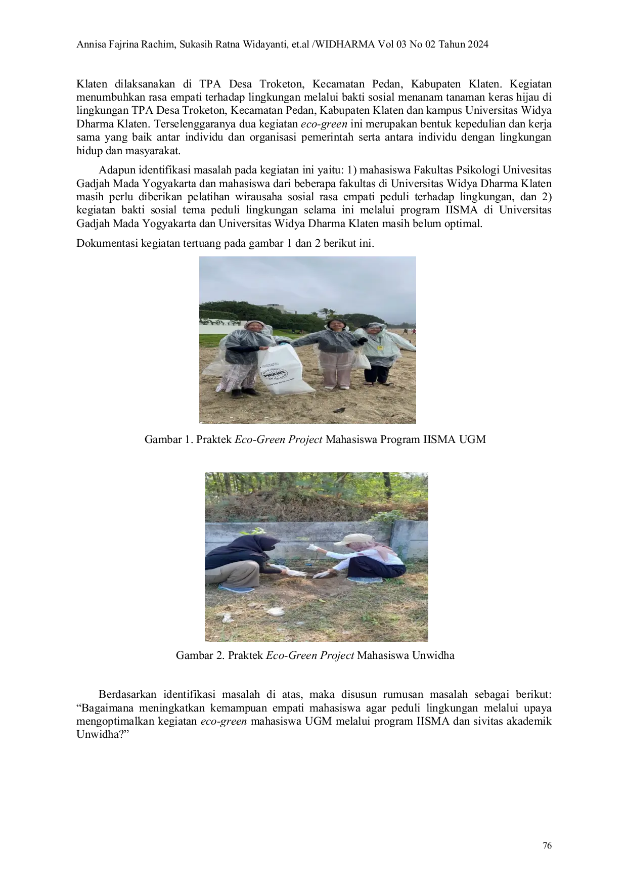 JURIS Praktik Eco Green Project Mahasiswa Program IISMA UGM Dan Mahasiswa Unwidha Peduli Terhadap Lingkungan