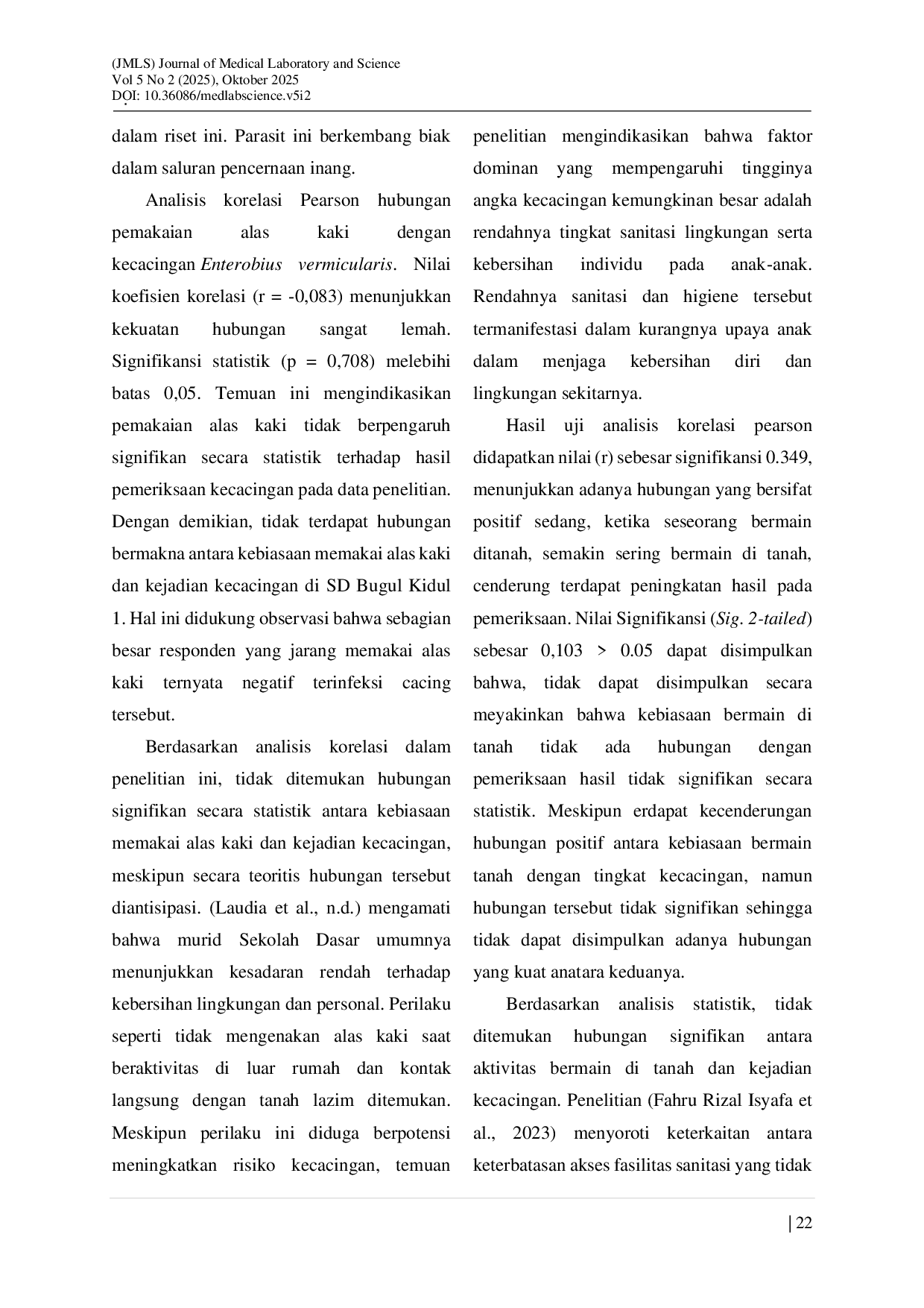 JURIS HUBUNGAN KECACINGAN Enterobius Vermicularis DENGAN PERSONAL HYGIENE ANAK SD USIA 7 10 TAHUN