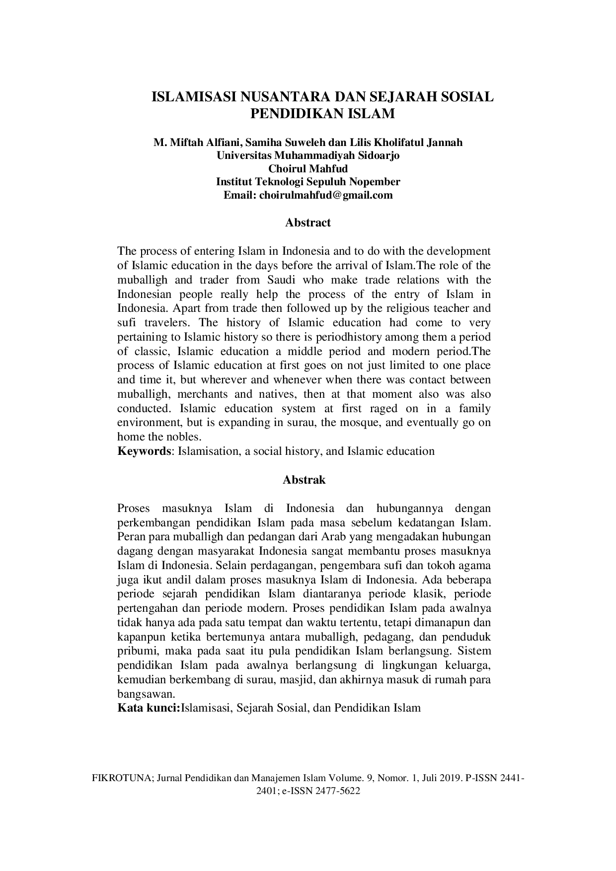 JURIS Islamisasi Nusantara dan Sejarah Sosial Pendidikan Islam