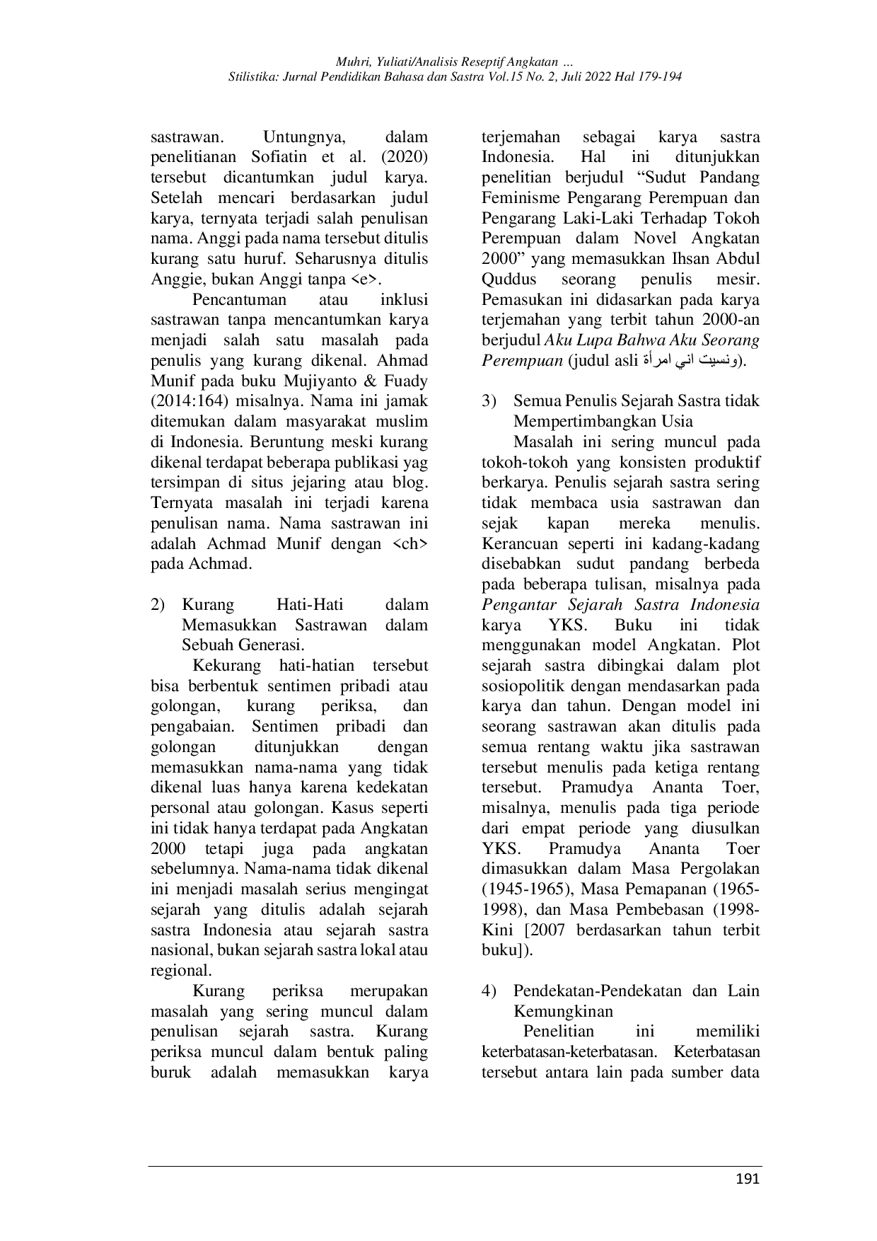 JURIS Analisis Reseptif Angkatan 2000 dalam Sastra Indonesia