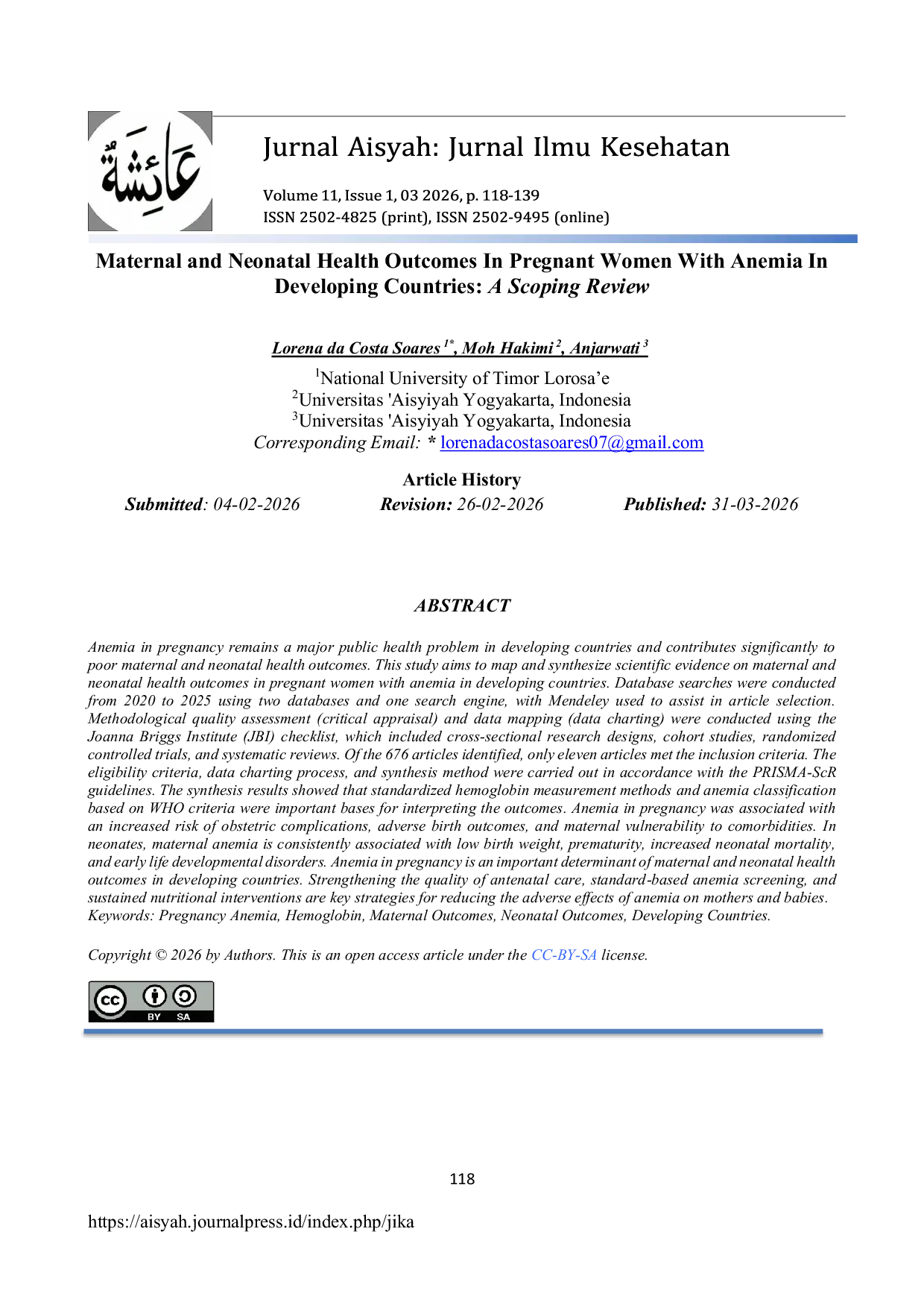 JURIS Maternal and Neonatal Health Outcomes In Pregnant Women With Anemia In Developing Countries A Scoping Review