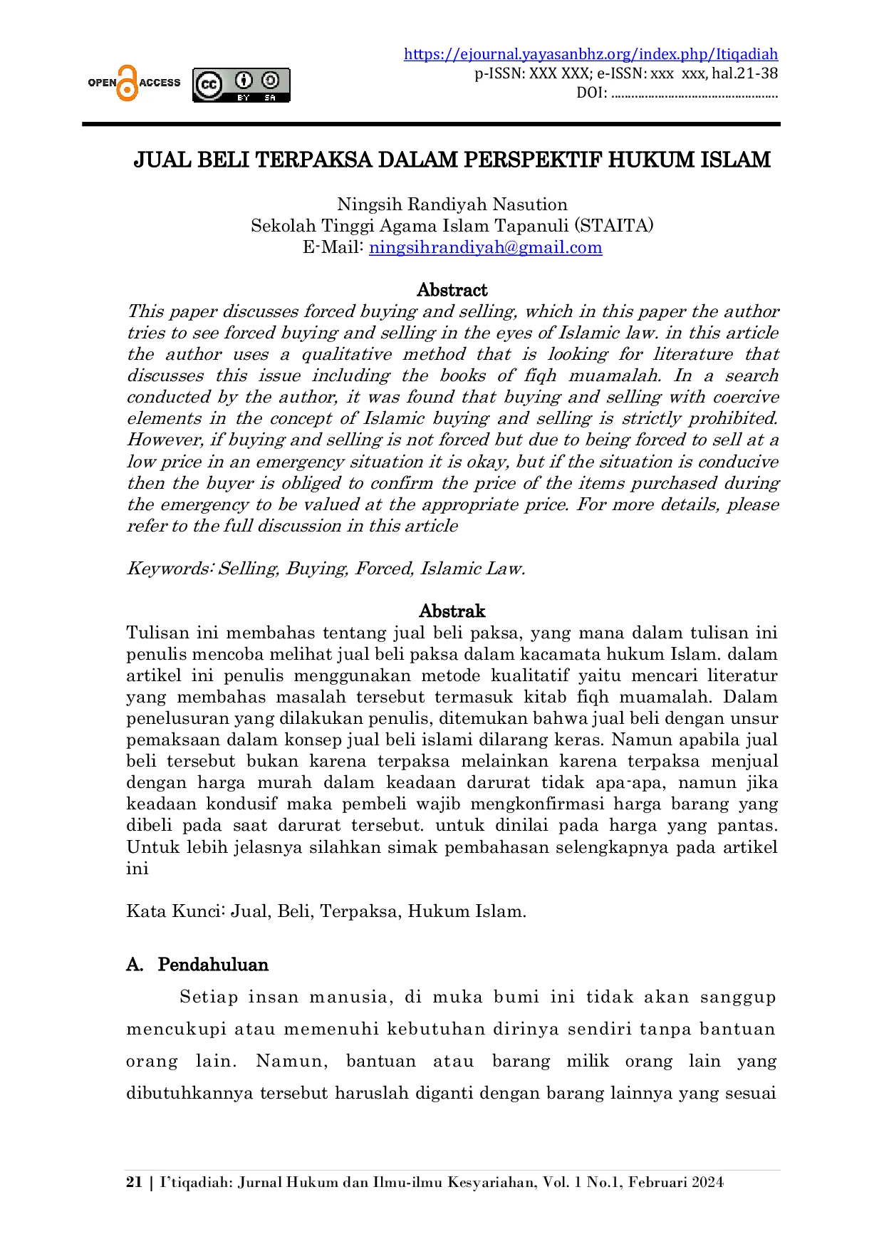 JURIS Jual Beli Terpaksa Dalam Perspektif Hukum Islam