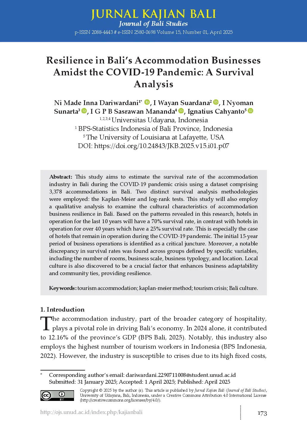 juris Resilience in Bali s Accommodation Businesses Amidst COVID 19 Pandemic A Survival Analysis