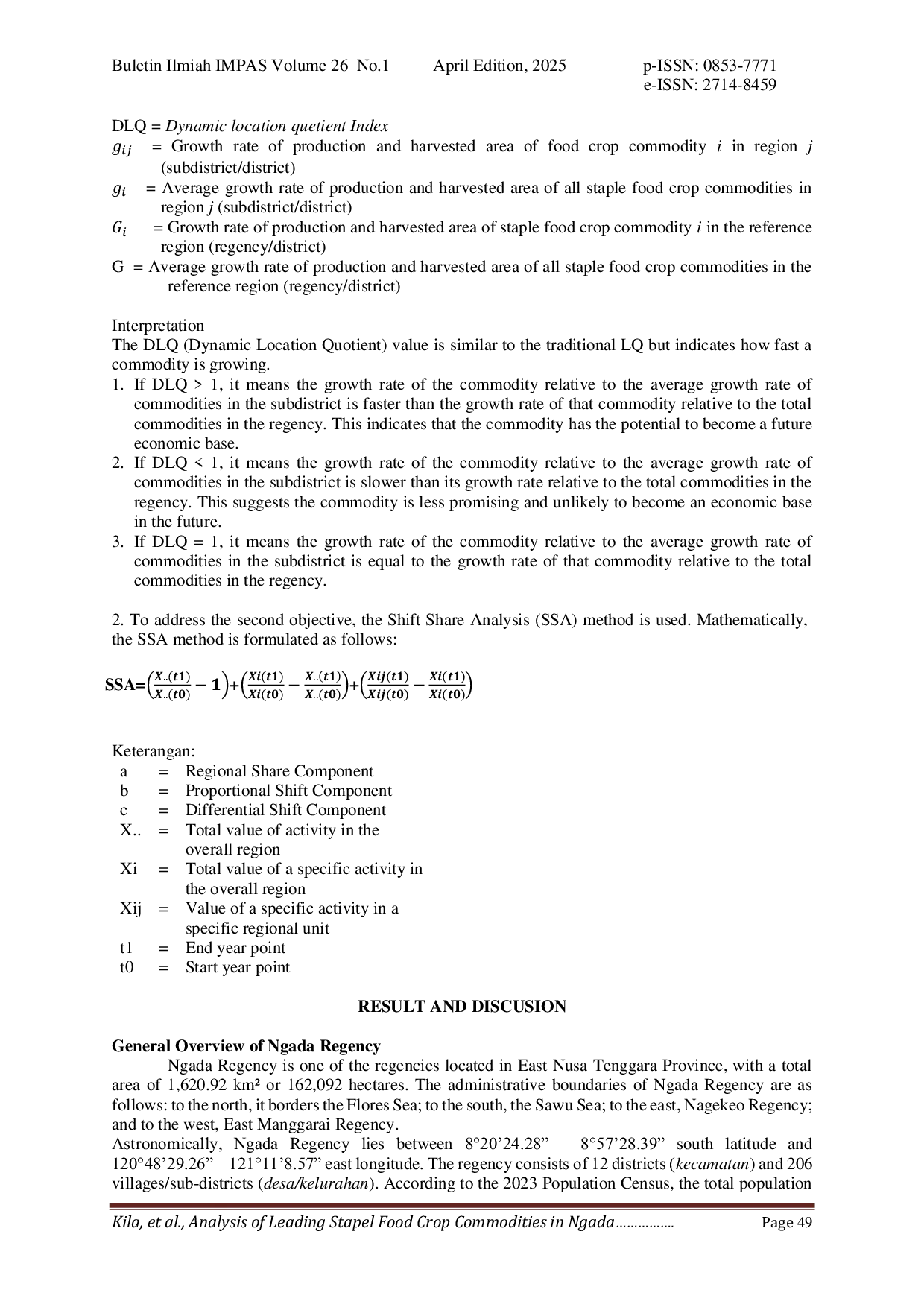 JURIS Analysis of Leading Staple Food Crop Commodities in Kabupaten Ngada