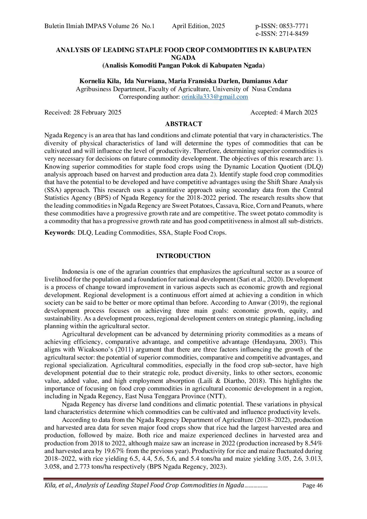 JURIS Analysis of Leading Staple Food Crop Commodities in Kabupaten Ngada