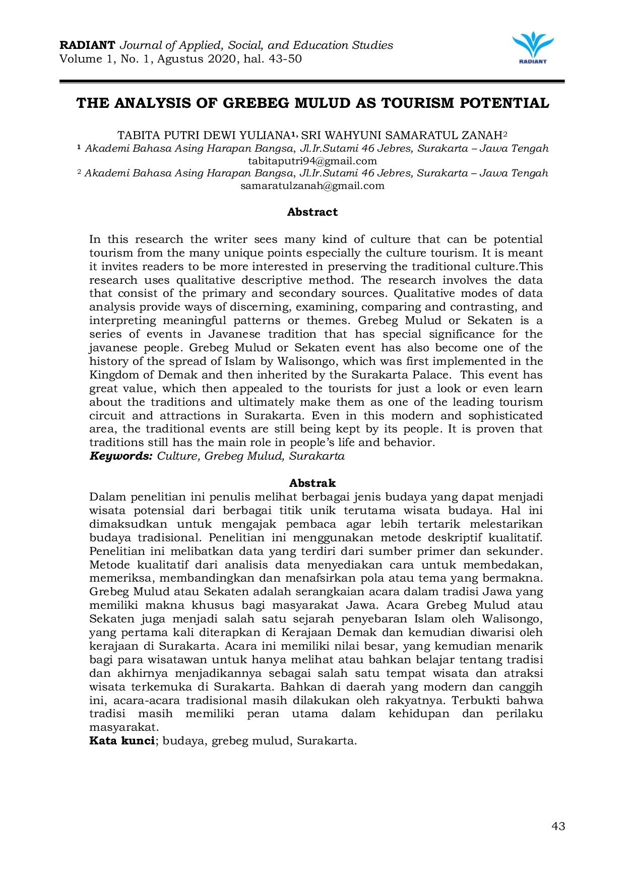 JURIS The Analysis of Grebeg Mulud as Tourism Potential