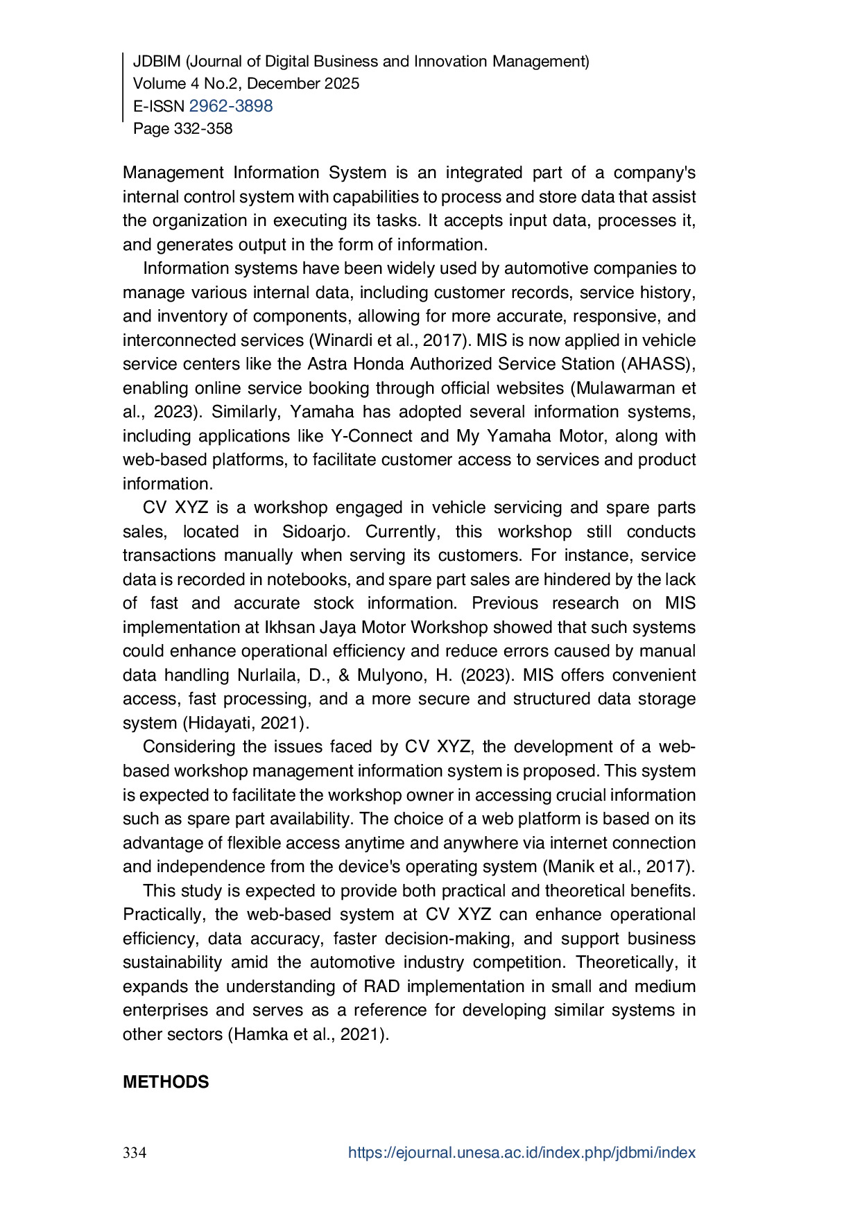 JURIS Design of a Web Based Workshop Management Information System Application Using Rapid Application Development Techniques