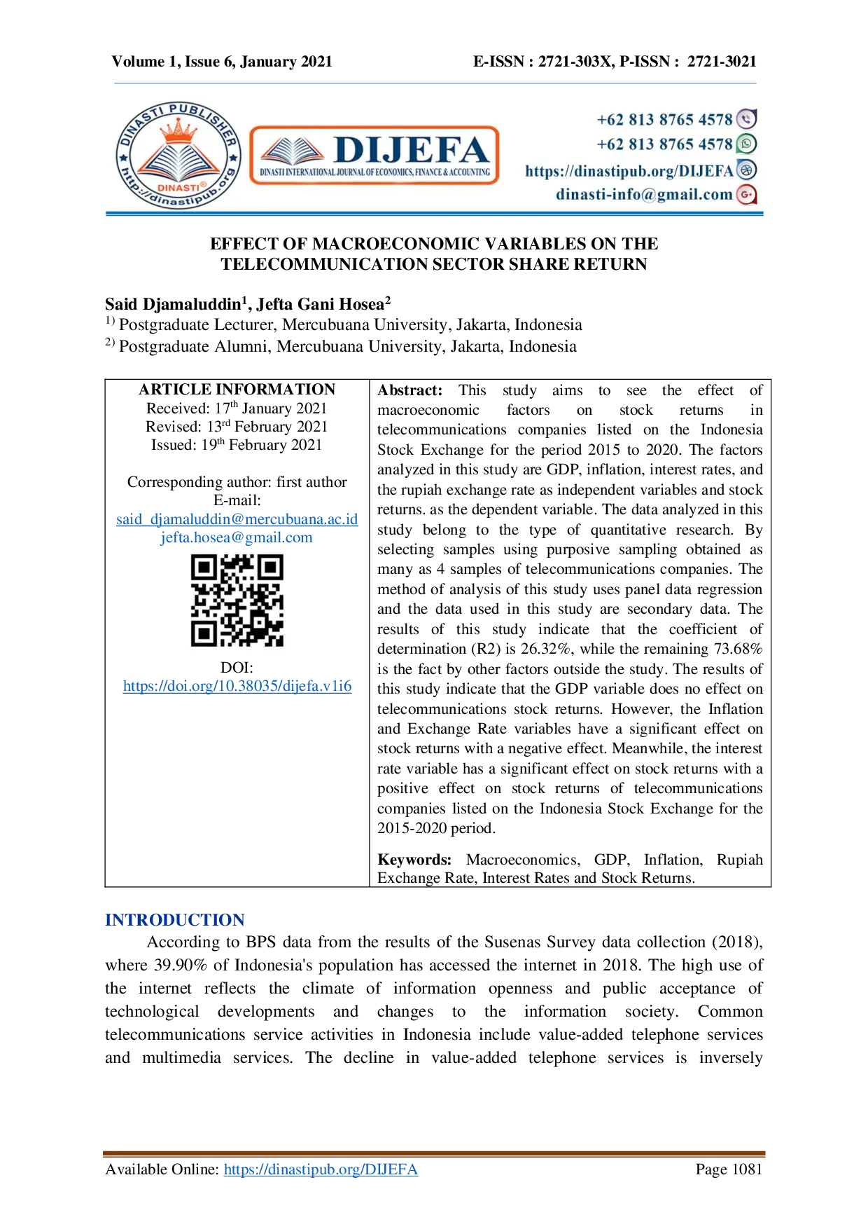 juris Effect Of Macroeconomic Variables On The Telecommunication Sector Share Return