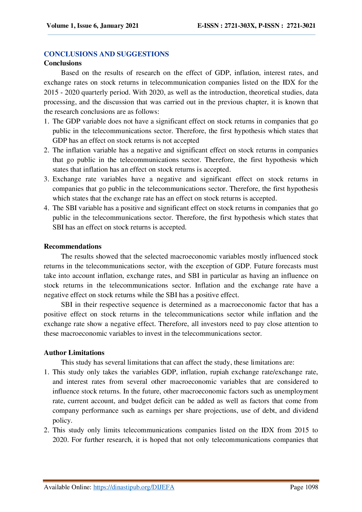 juris Effect Of Macroeconomic Variables On The Telecommunication Sector Share Return
