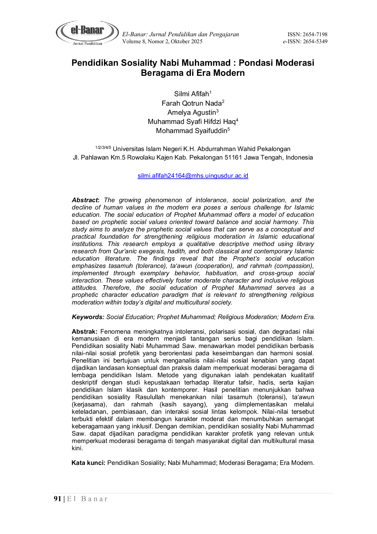 JURIS Pendidikan Sosiality Nabi Muhammad Pondasi Moderasi Beragama di Era Modern