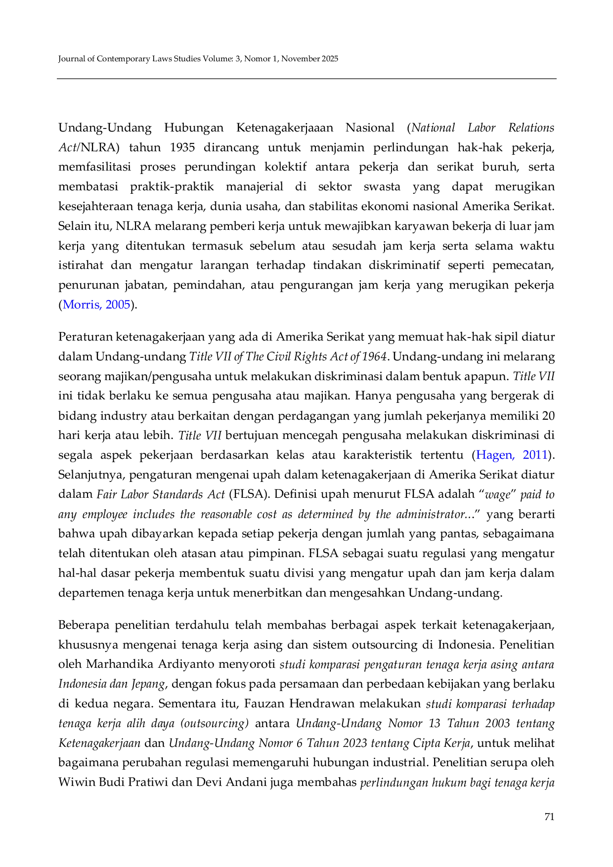JURIS Perbandingan Tanggung Jawab Hukum Pekerja Outsourcing di Indonesia dan Amerika Serikat dalam Hukum Ketenagakerjaan