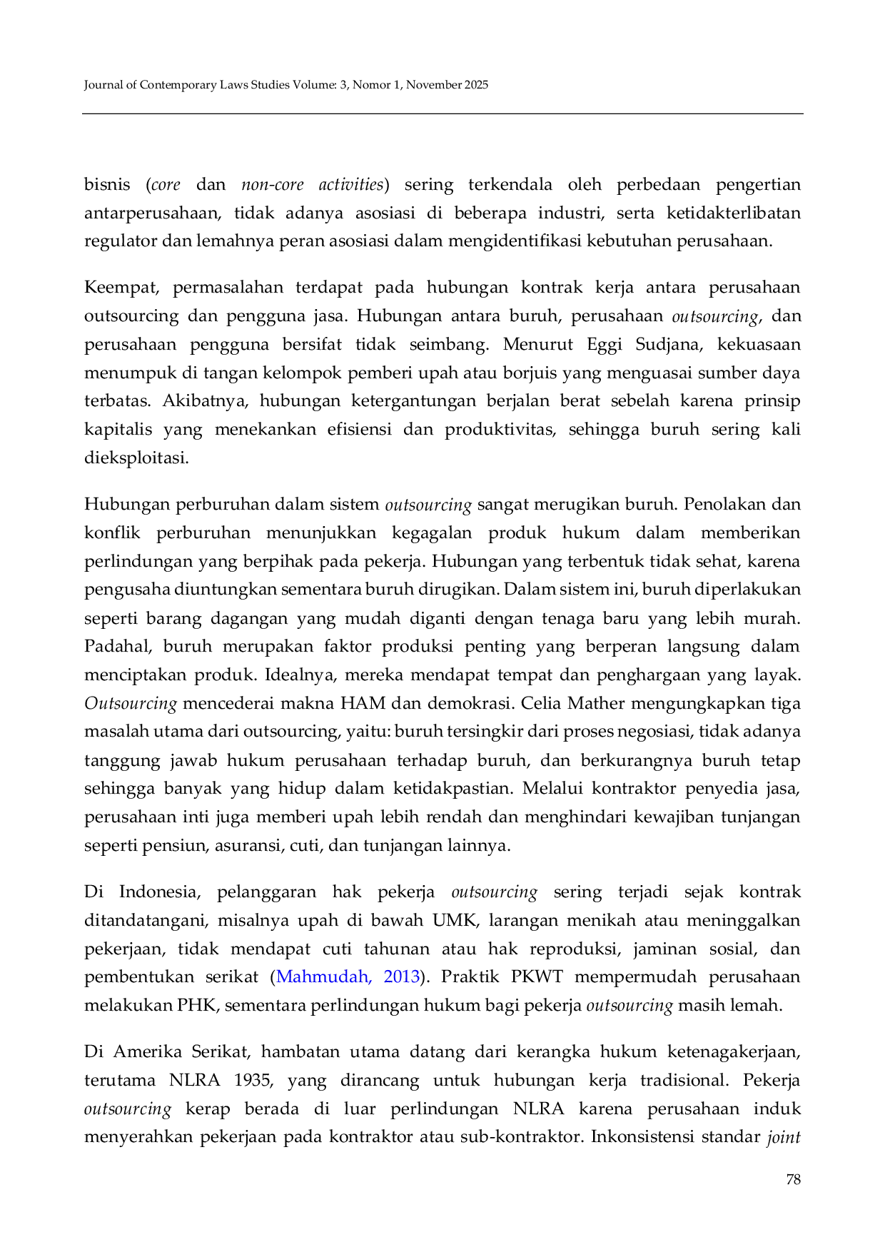 JURIS Perbandingan Tanggung Jawab Hukum Pekerja Outsourcing di Indonesia dan Amerika Serikat dalam Hukum Ketenagakerjaan