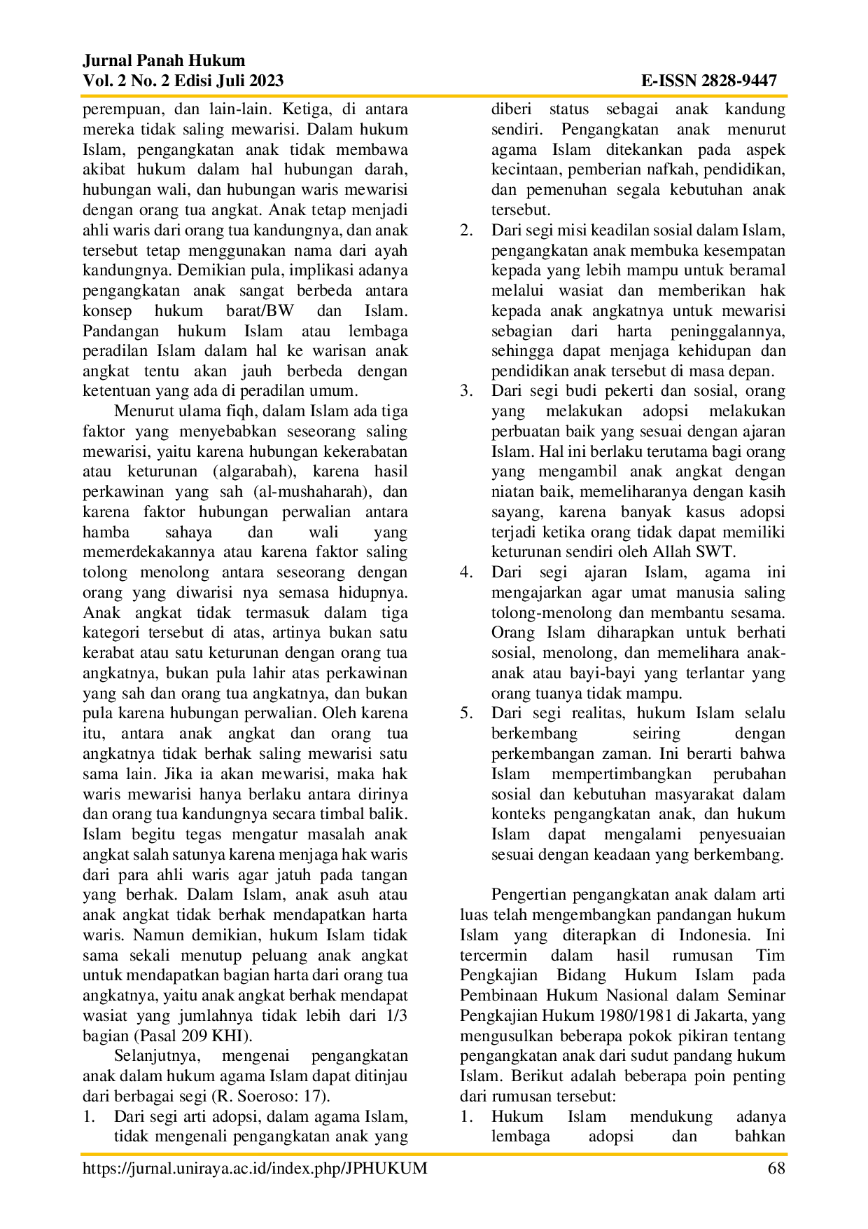 JURIS Kedudukan Anak Angkat Terhadap Harta Warisan Orang Tua Studi di Desa Bawo Omasi o