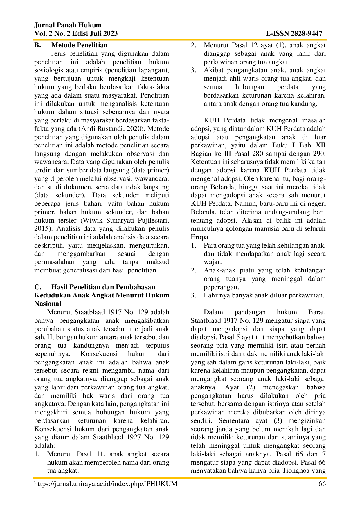 JURIS Kedudukan Anak Angkat Terhadap Harta Warisan Orang Tua Studi di Desa Bawo Omasi o